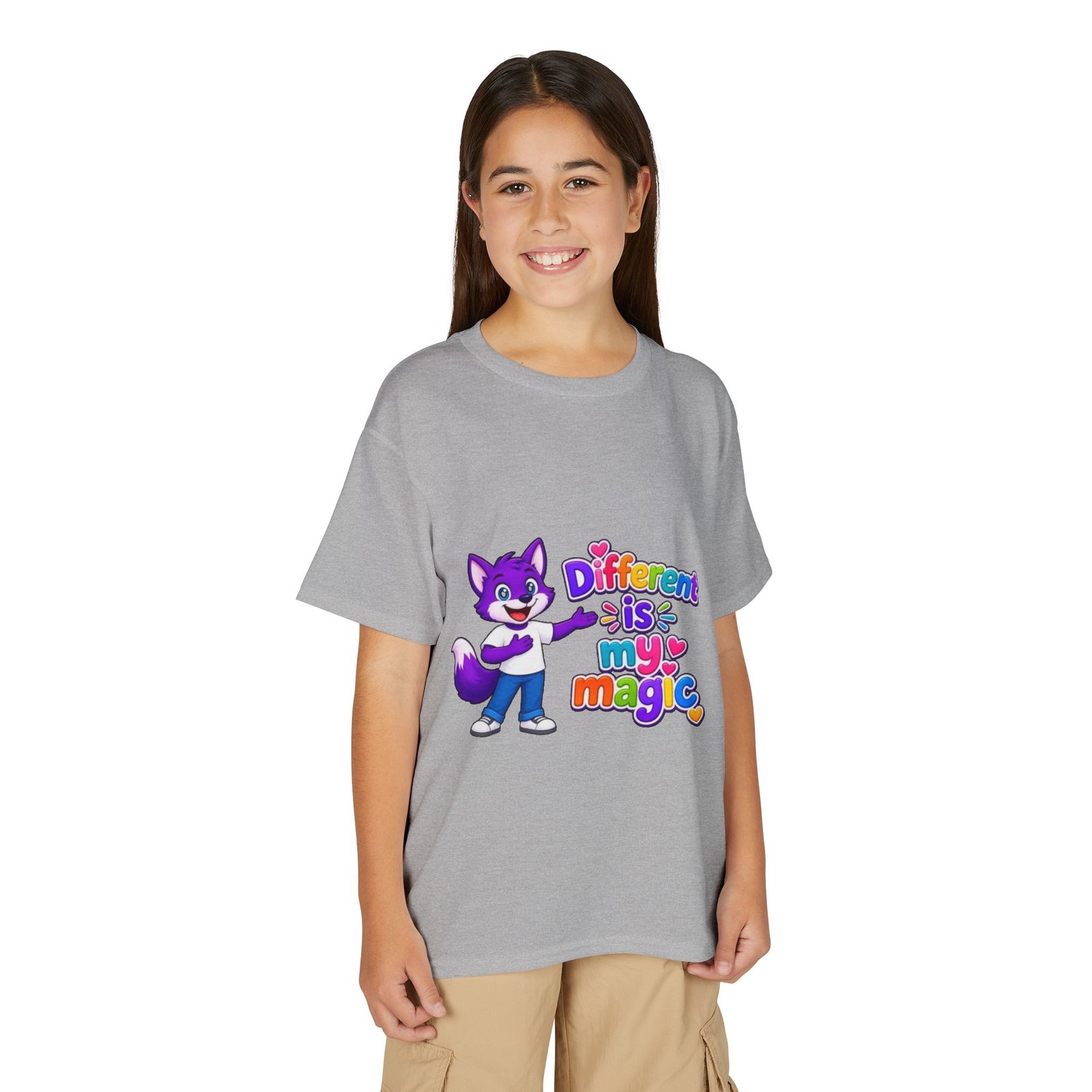 Youth DryBlend® T-Shirt — "Different Is My Magic" Cute Purple Fox - Image 15
