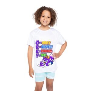 Kids Sports Jersey (AOP) — "ORKY = Orky, Respect, Kindness, Yay" Cute Purple Fox