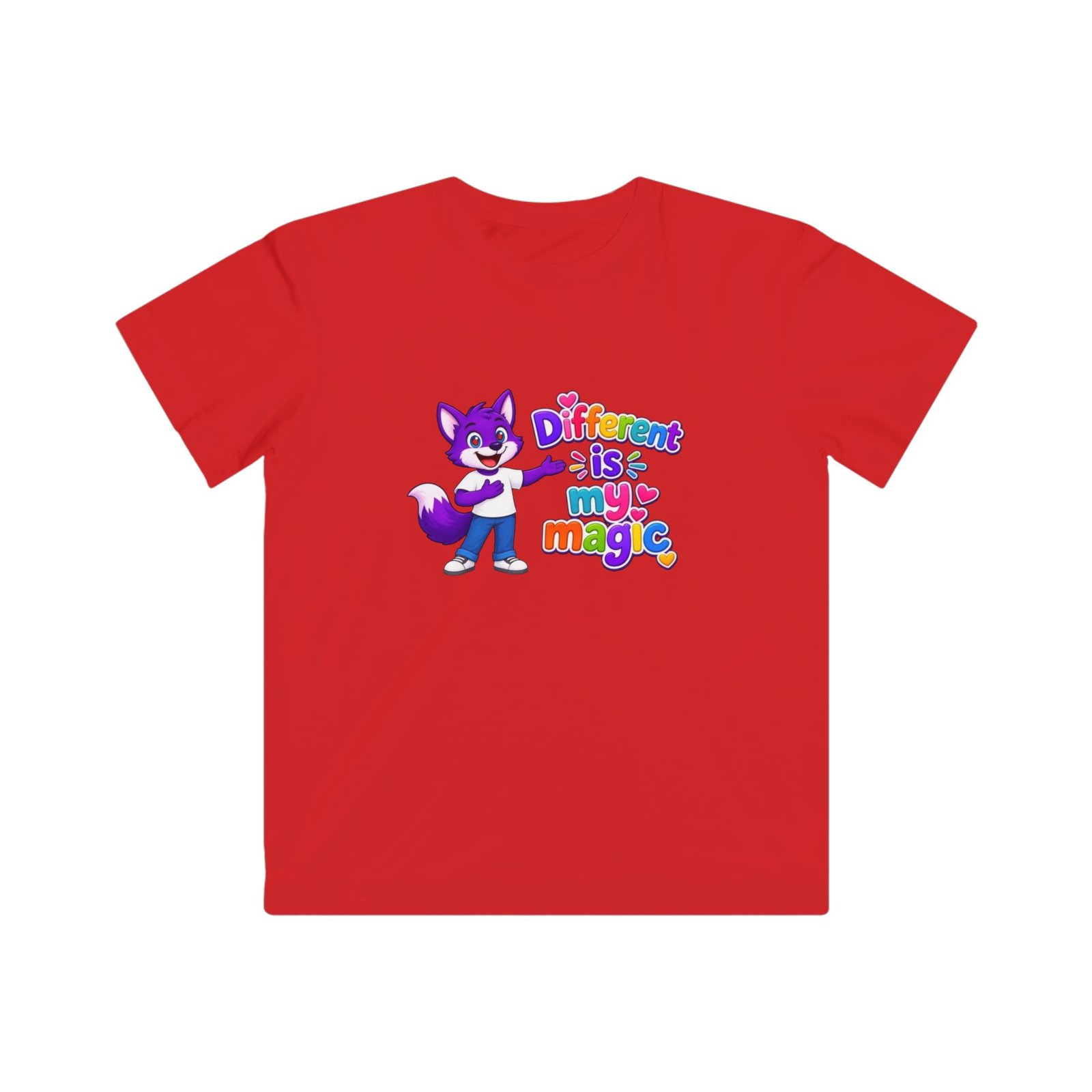 Kids Fine Jersey Tee - "Different is my magic" Colorful Fox - Image 37