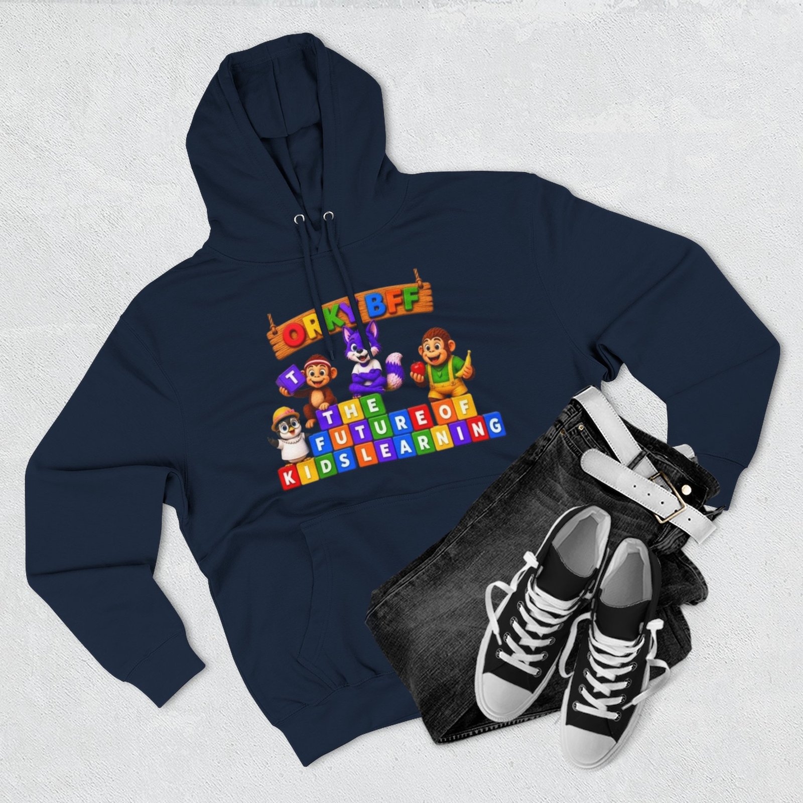 Three-Panel Fleece Hoodie__ 'Orky Bff The Future Of Kids Learning' - Image 47