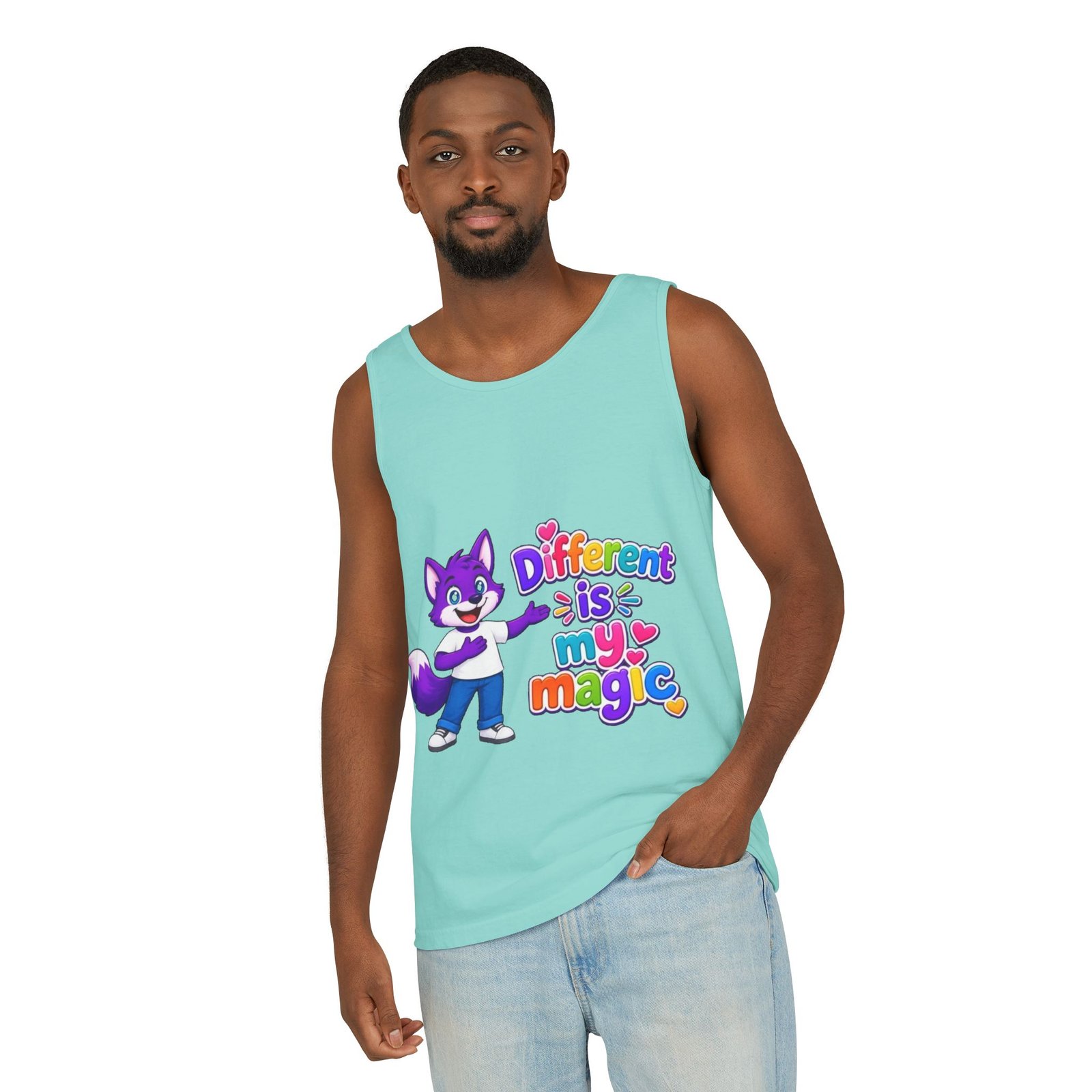 Unisex Garment-Dyed Tank Top — "Different is My Magic" Cute Purple Fox Pride Graphic - Image 25
