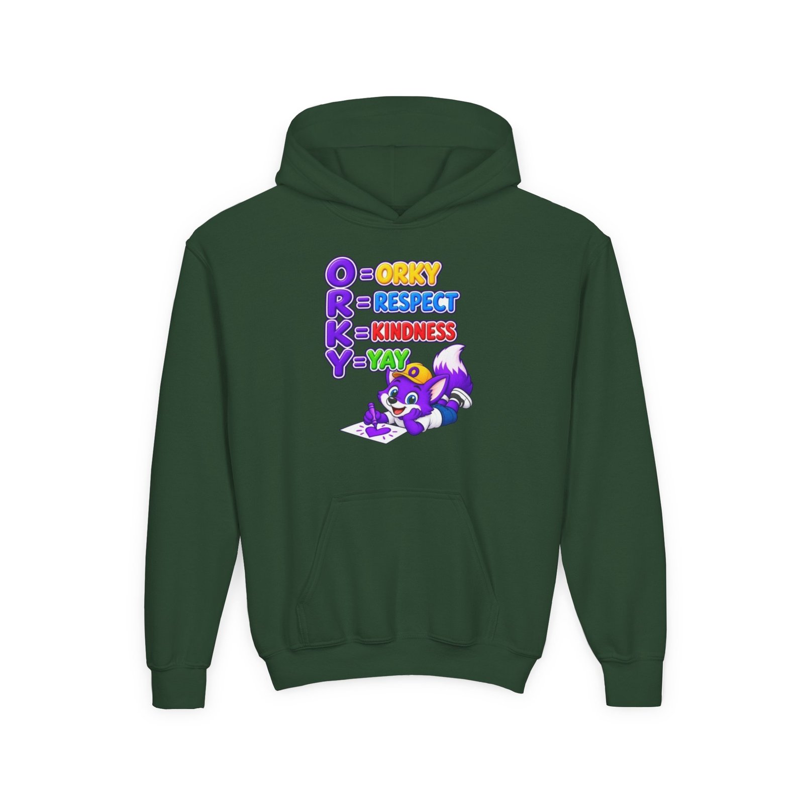 Youth Heavy Blend Hooded Sweatshirt — O.R.K.Y. Respect, Kindness, Yay - Image 25