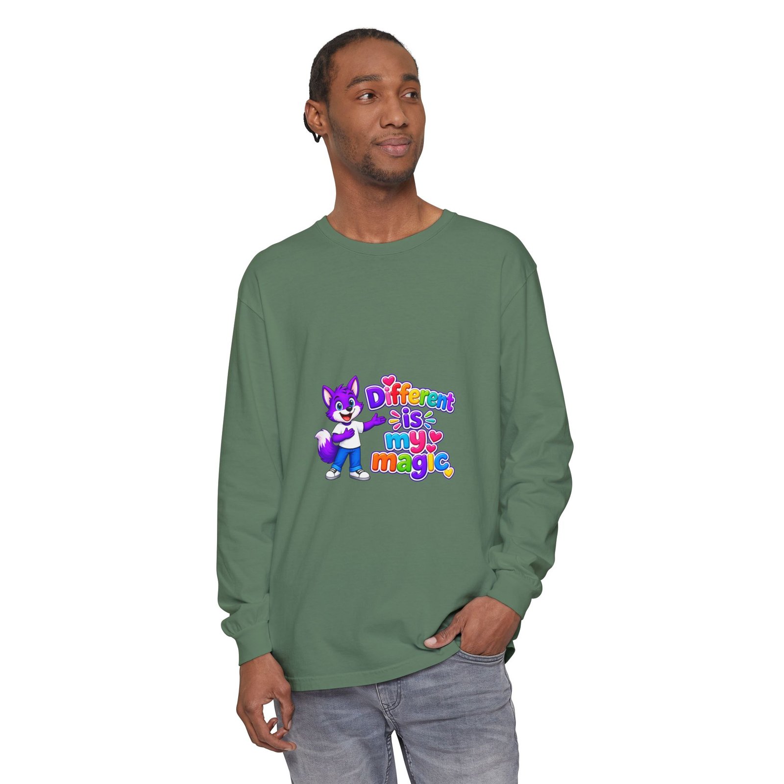 Unisex Garment-dyed Long Sleeve T-Shirt __ Different is my magic - Image 31
