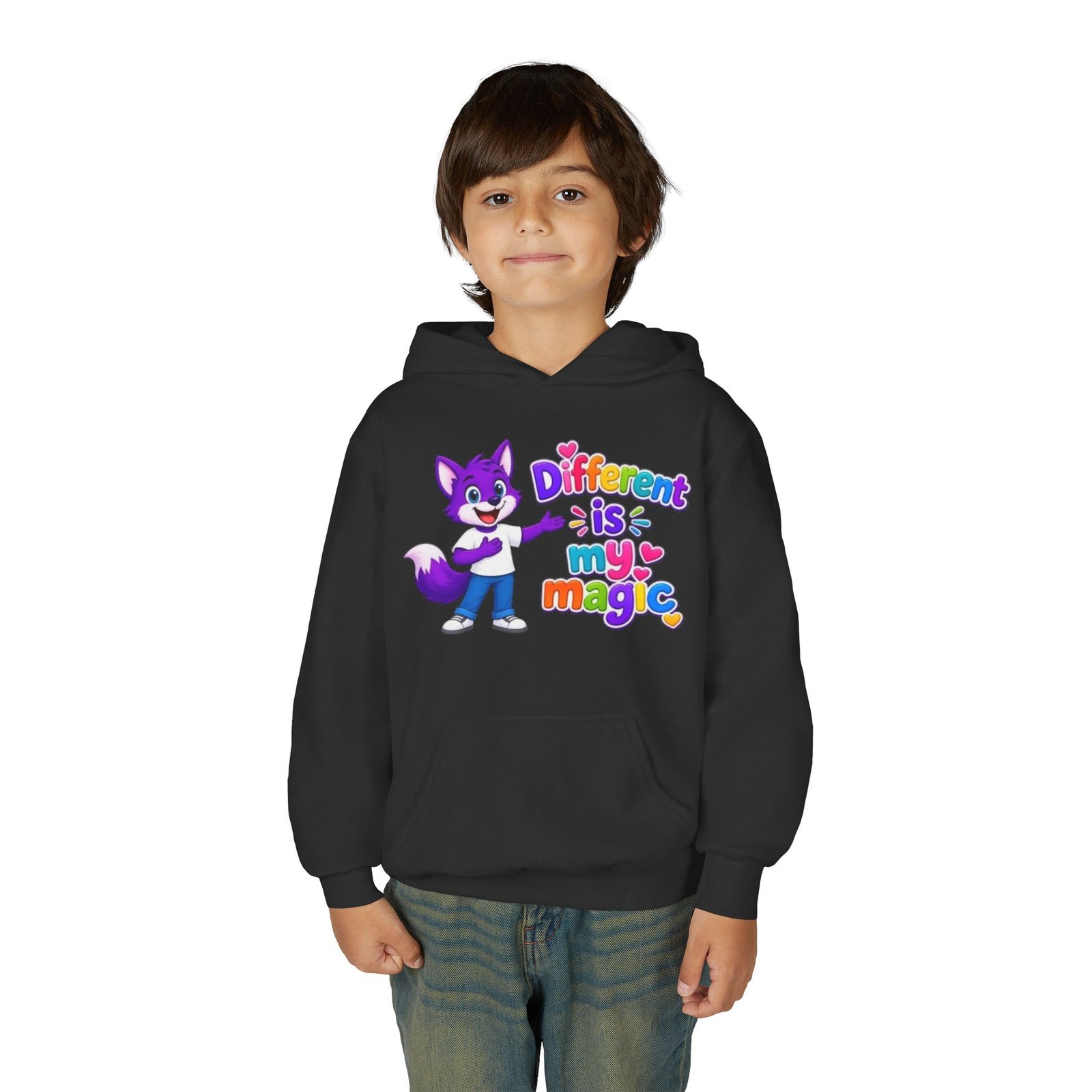 Youth Heavy Blend Hooded Sweatshirt — "Different is My Magic" - Image 7