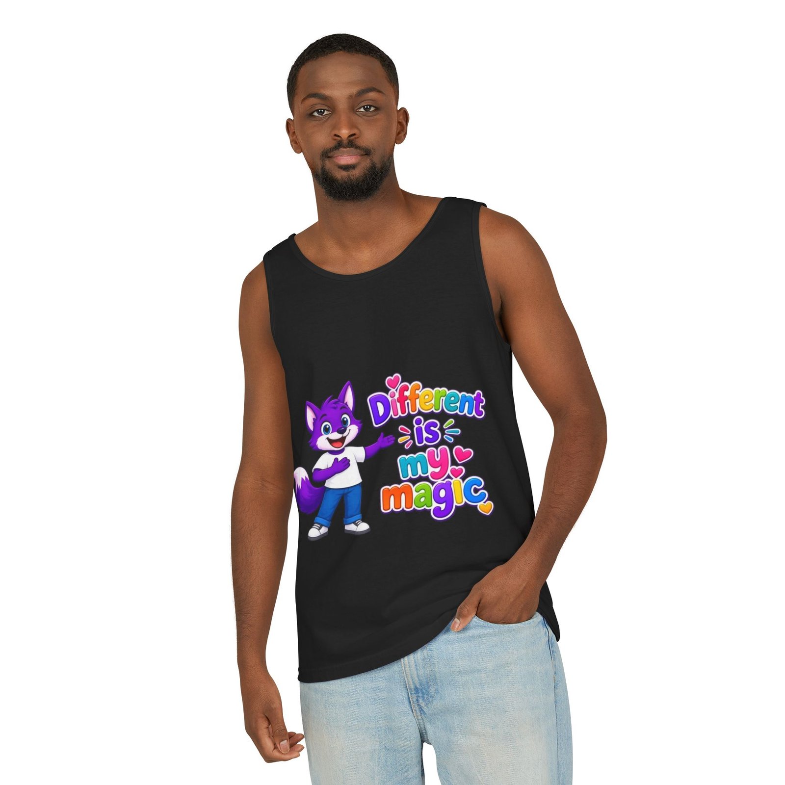 Unisex Garment-Dyed Tank Top — "Different is My Magic" Cute Purple Fox Pride Graphic - Image 50