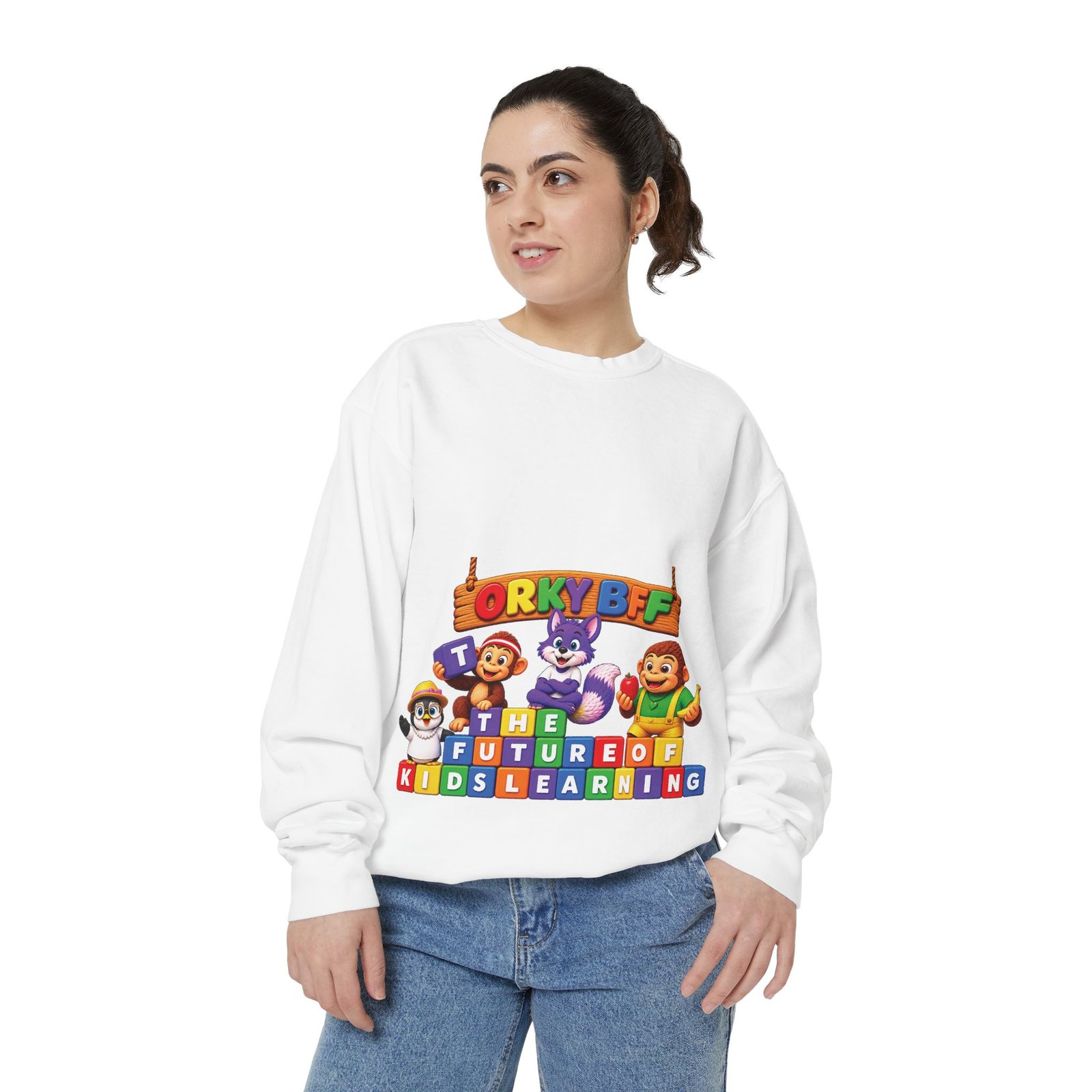 Kids Learning Crewneck Sweatshirt — 'StoryBFF: The Future of Kids Learning' Graphic - Image 5
