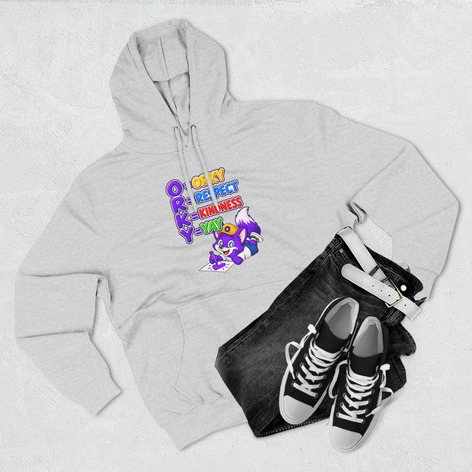 Three-Panel Fleece Hoodie __ Orky Respect Kindness Yay - Image 7