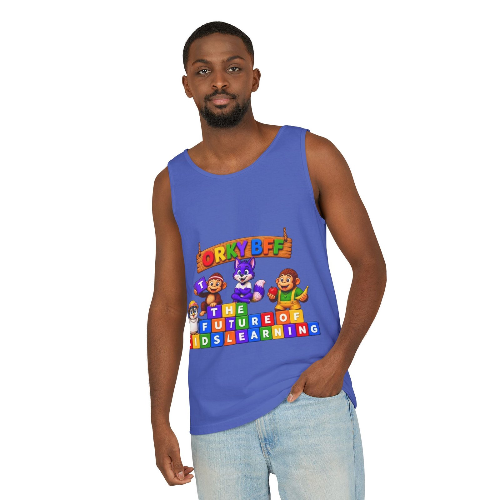 Unisex Garment-Dyed Tank Top — 'ORKY BFF: The Future of Kids Learning' Colorful Playful Tee - Image 40