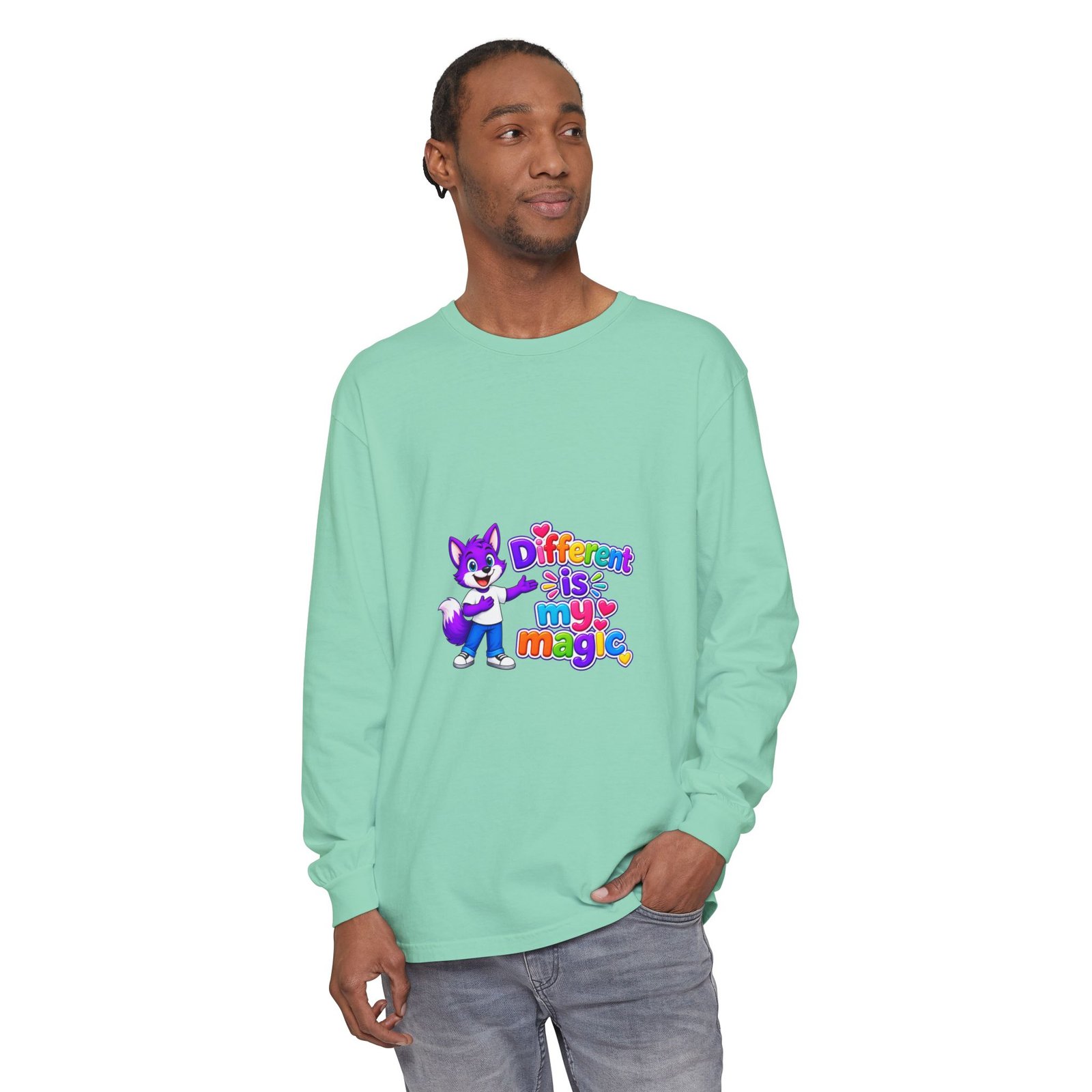 Unisex Garment-dyed Long Sleeve T-Shirt __ Different is my magic - Image 27