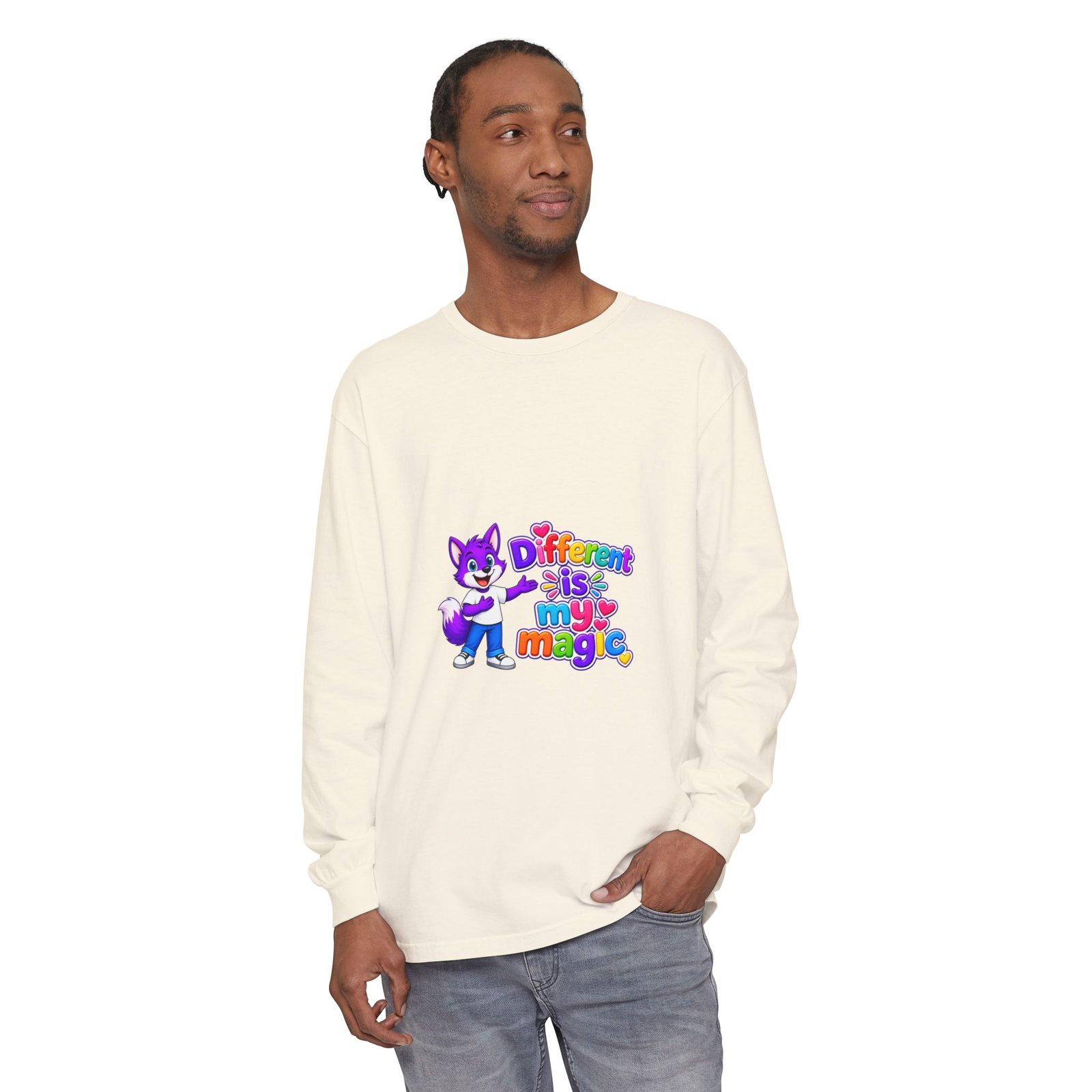 Unisex Garment-dyed Long Sleeve T-Shirt __ Different is my magic - Image 15