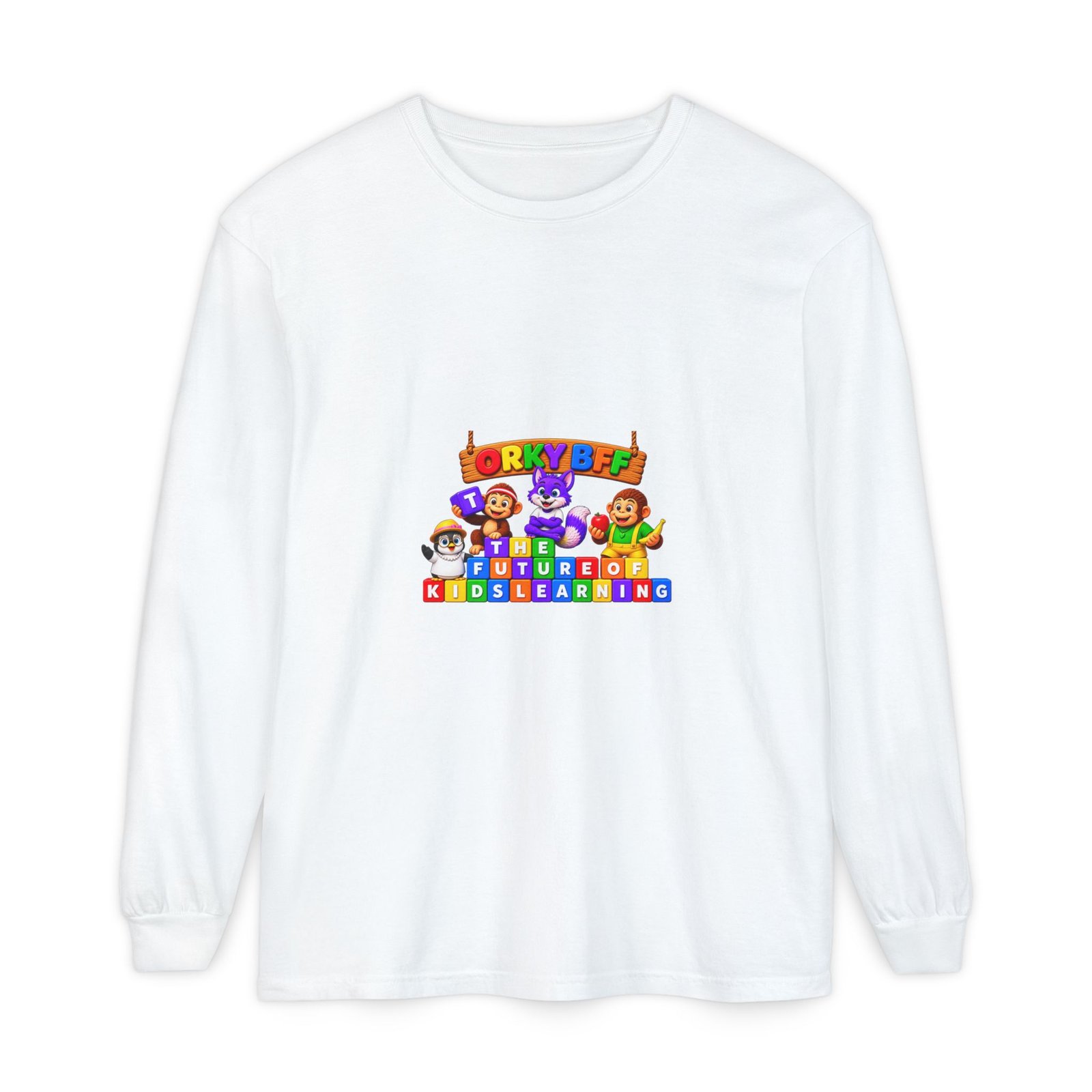 Unisex Garment-dyed Long Sleeve T-Shirt—"Orky Bff Kids Learning " - Image 2