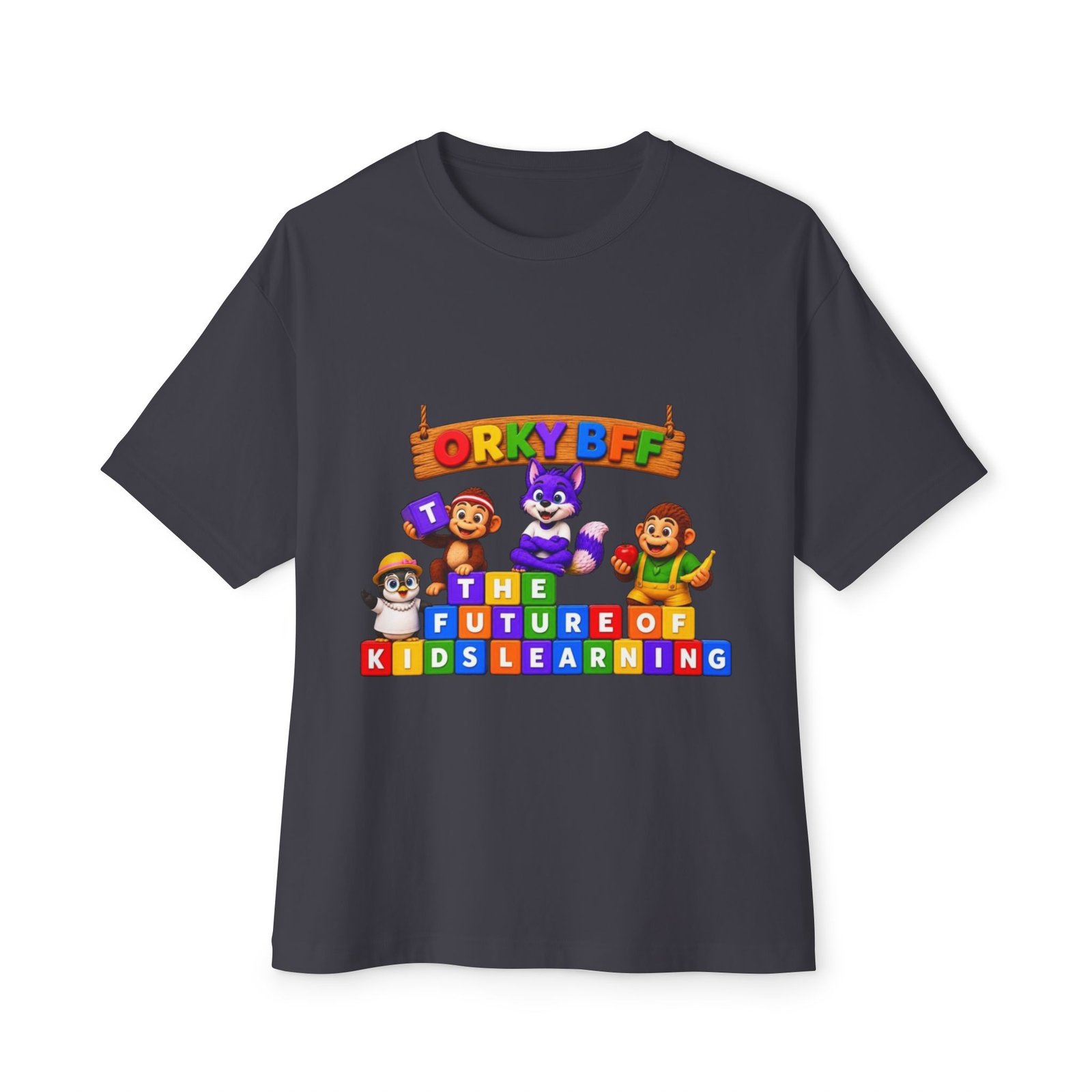 Unisex Oversized Boxy Tee — "The Future of Kids Learning" Cartoon Characters - Image 21
