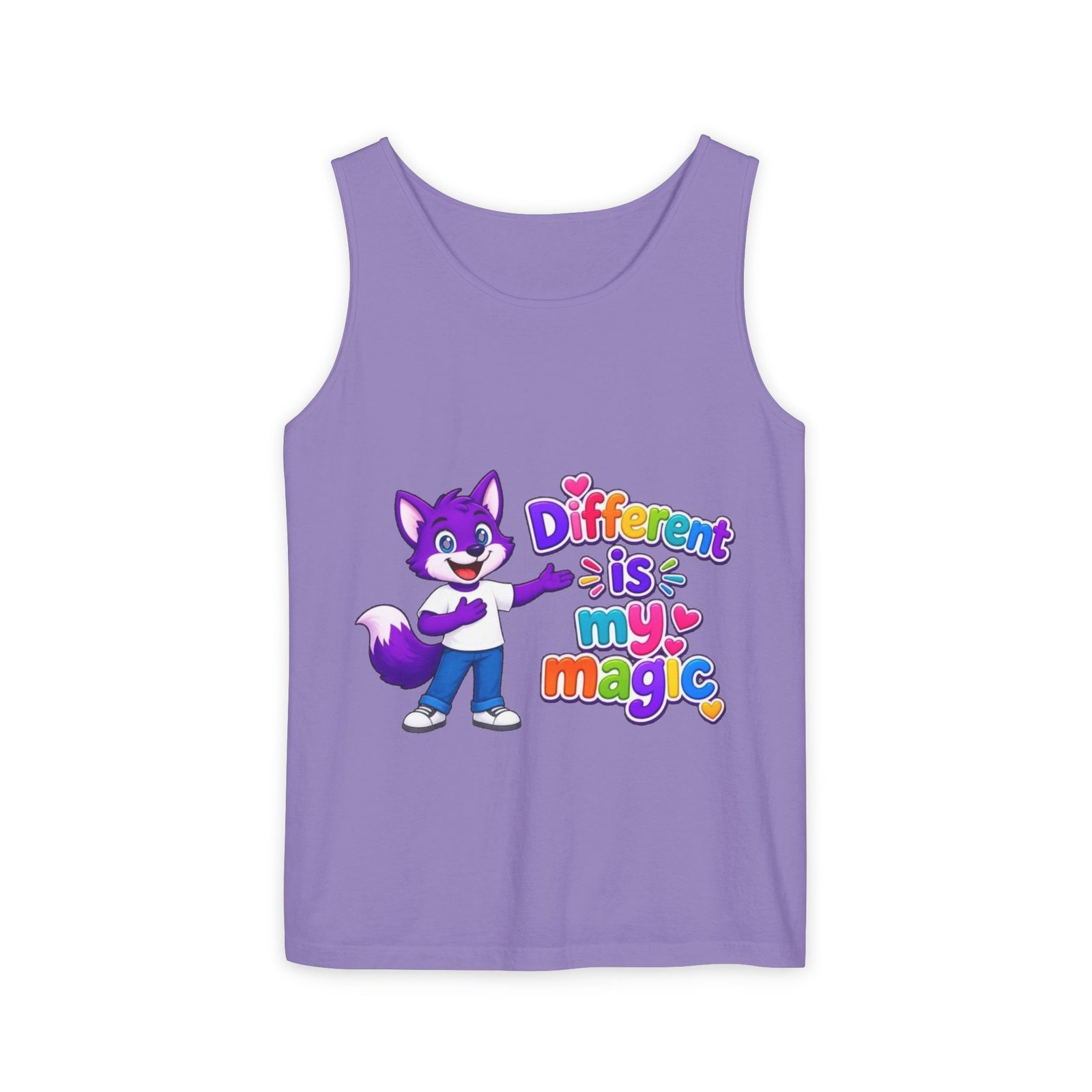 Unisex Garment-Dyed Tank Top — "Different is My Magic" Cute Purple Fox Pride Graphic - Image 51