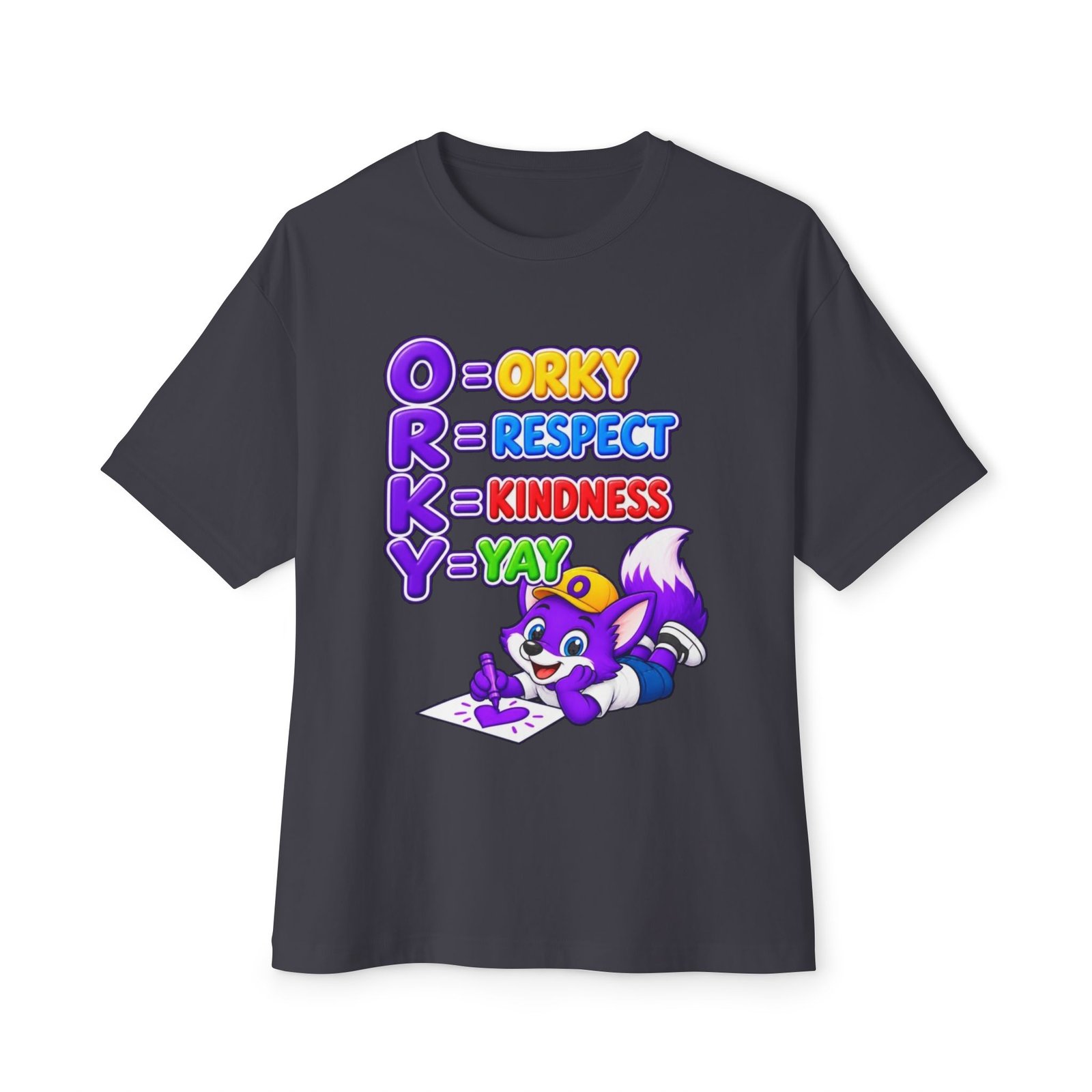 Unisex Oversized Boxy Tee— Orky = Respect, Kindness, Yay Kids T-Shirt - Image 21