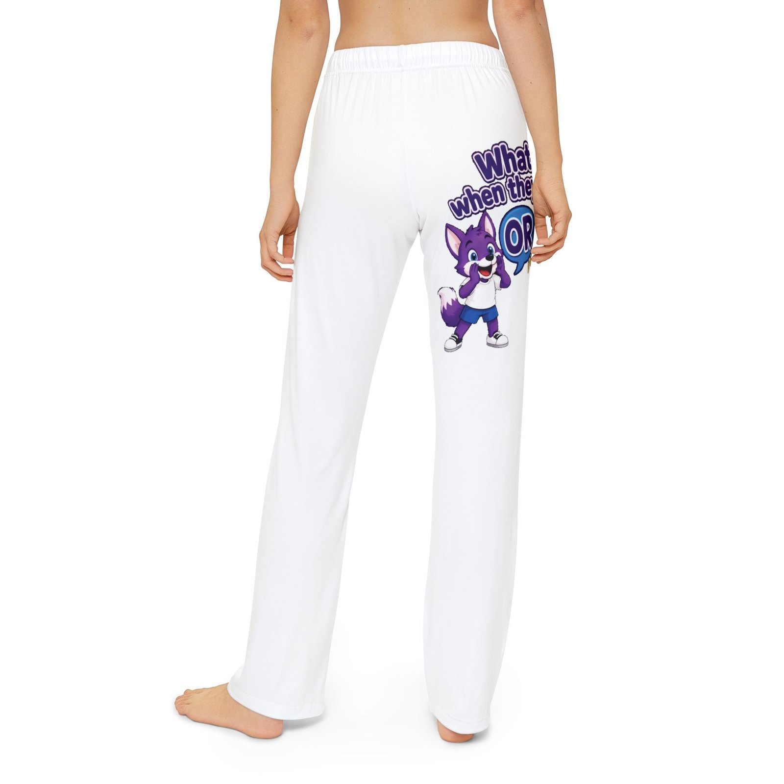 Kids Lounge Pants (AOP) — 'What Kids Say When They Want to Play' Cute Purple Fox Graphic - Image 4