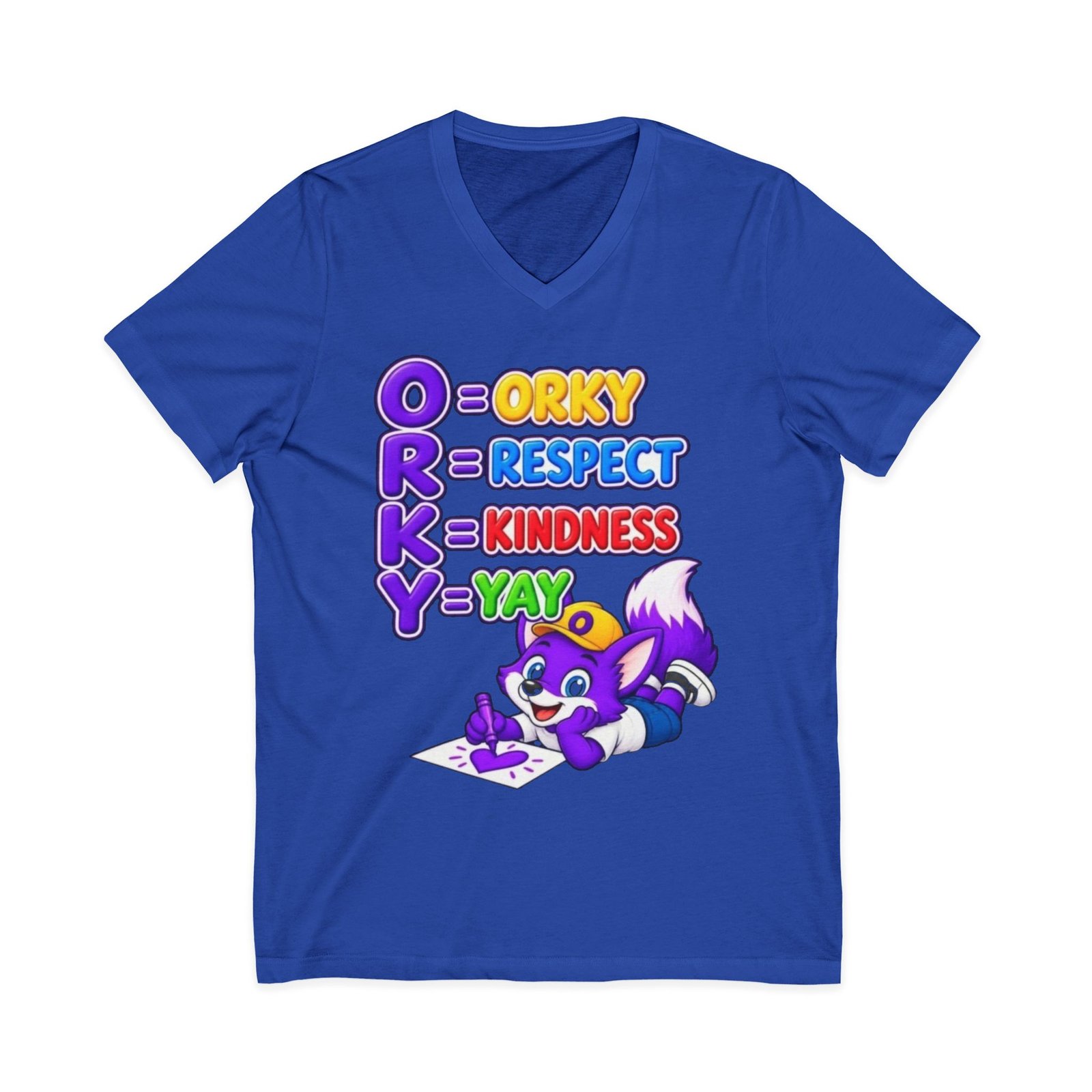 Unisex Jersey Short Sleeve V-Neck Tee — 'Orky Respect Kindness Yay ' - Image 21