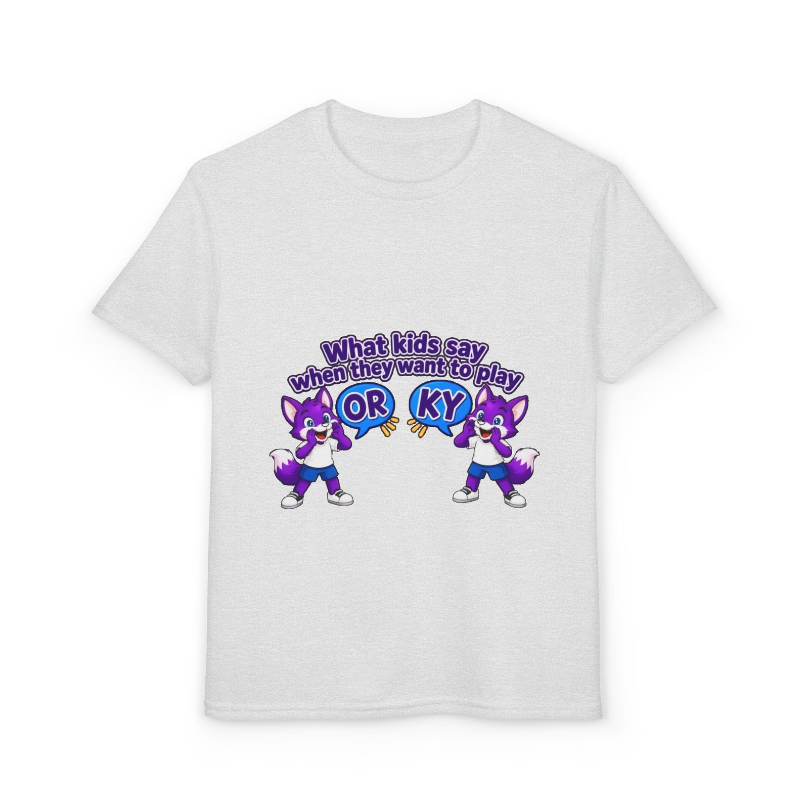 Youth DryBlend® T-Shirt — Cute Purple Husky 'What kids say when they want to play OR KY' Kids Tee - Image 5
