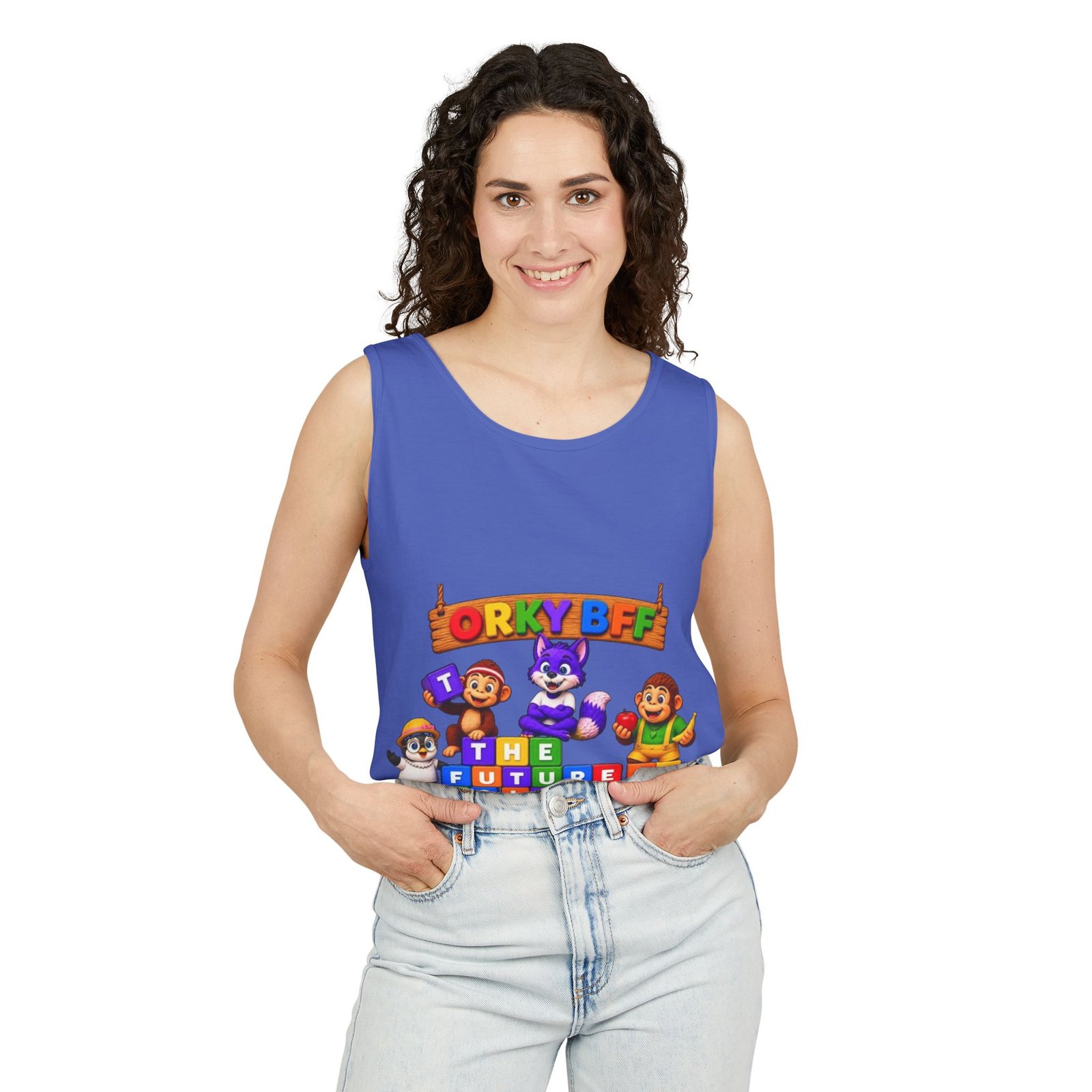 Unisex Garment-Dyed Tank Top — 'ORKY BFF: The Future of Kids Learning' Colorful Playful Tee - Image 38