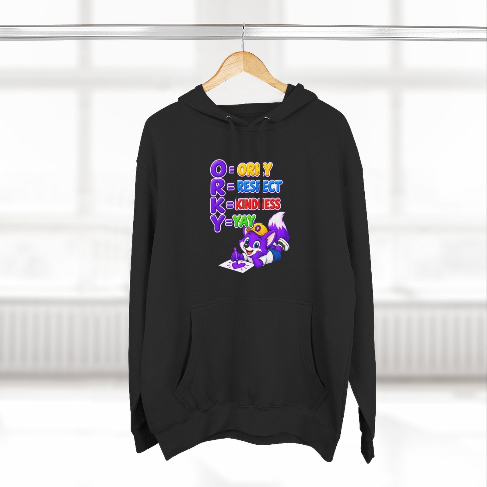 Three-Panel Fleece Hoodie __ Orky Respect Kindness Yay - Image 16