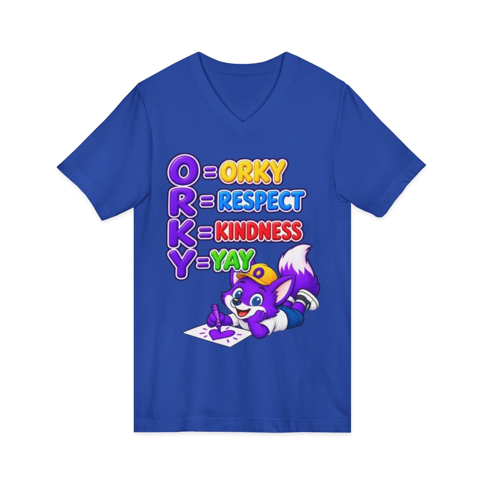 Unisex Jersey Short Sleeve V-Neck Tee — 'Orky Respect Kindness Yay ' - Image 23