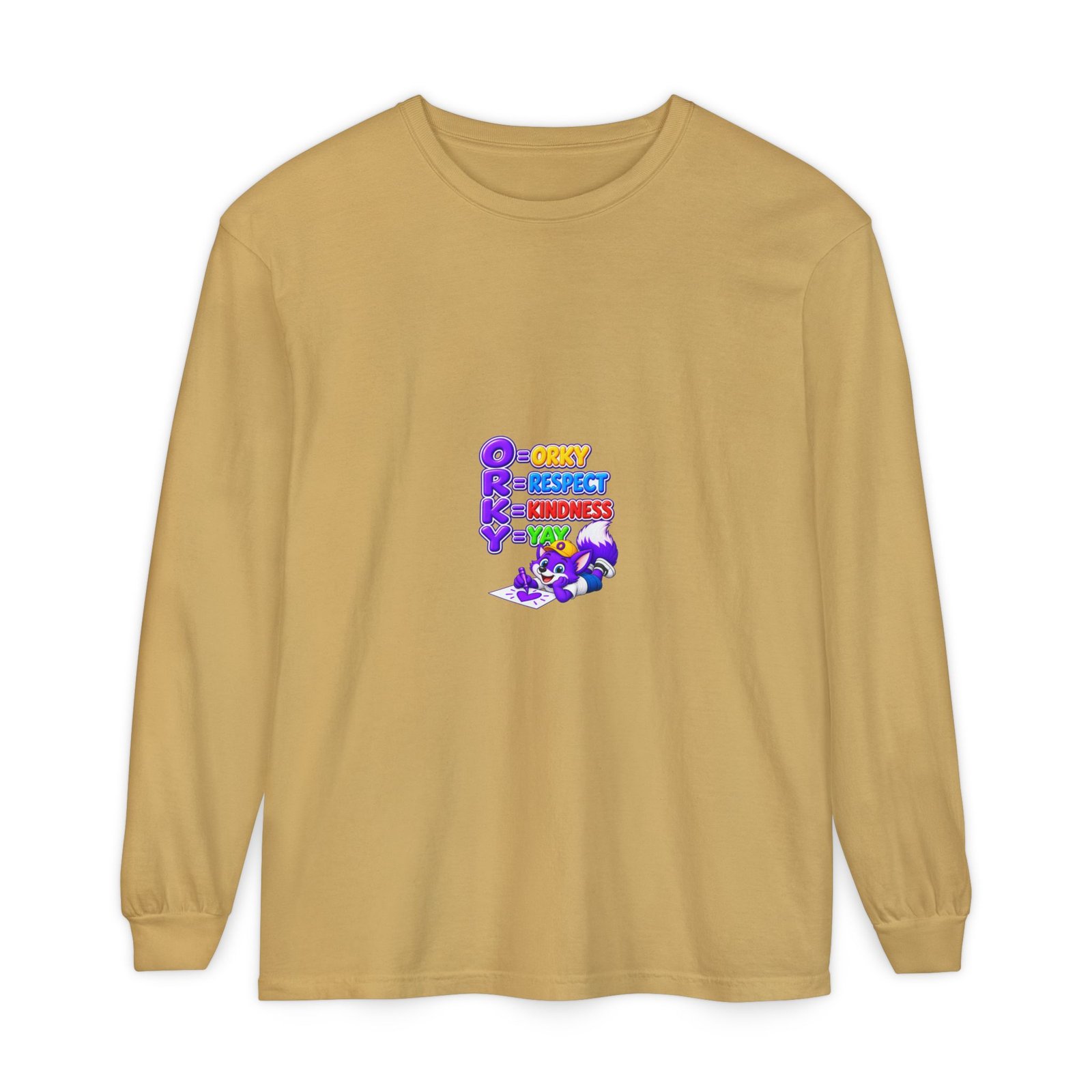 Long Sleeve T-Shirt – "Orky Respect Kindness Yay " - Image 17