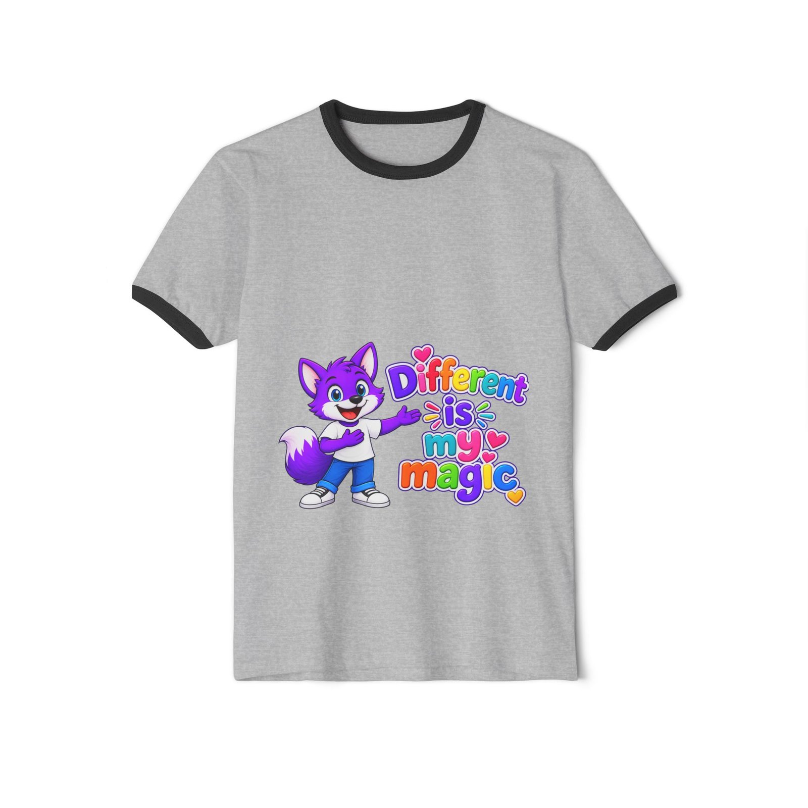Unisex Cotton Ringer T-Shirt — Different is My Magic Cute Purple Fox - Image 6