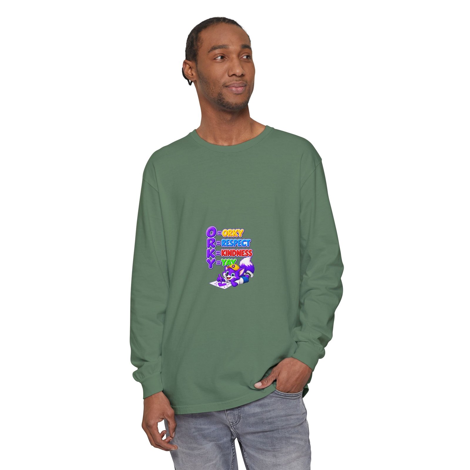 Long Sleeve T-Shirt – "Orky Respect Kindness Yay " - Image 35