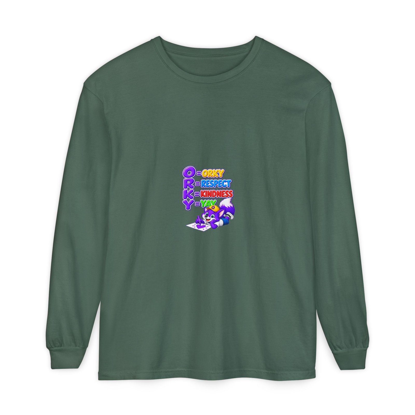 Long Sleeve T-Shirt – "Orky Respect Kindness Yay " - Image 37