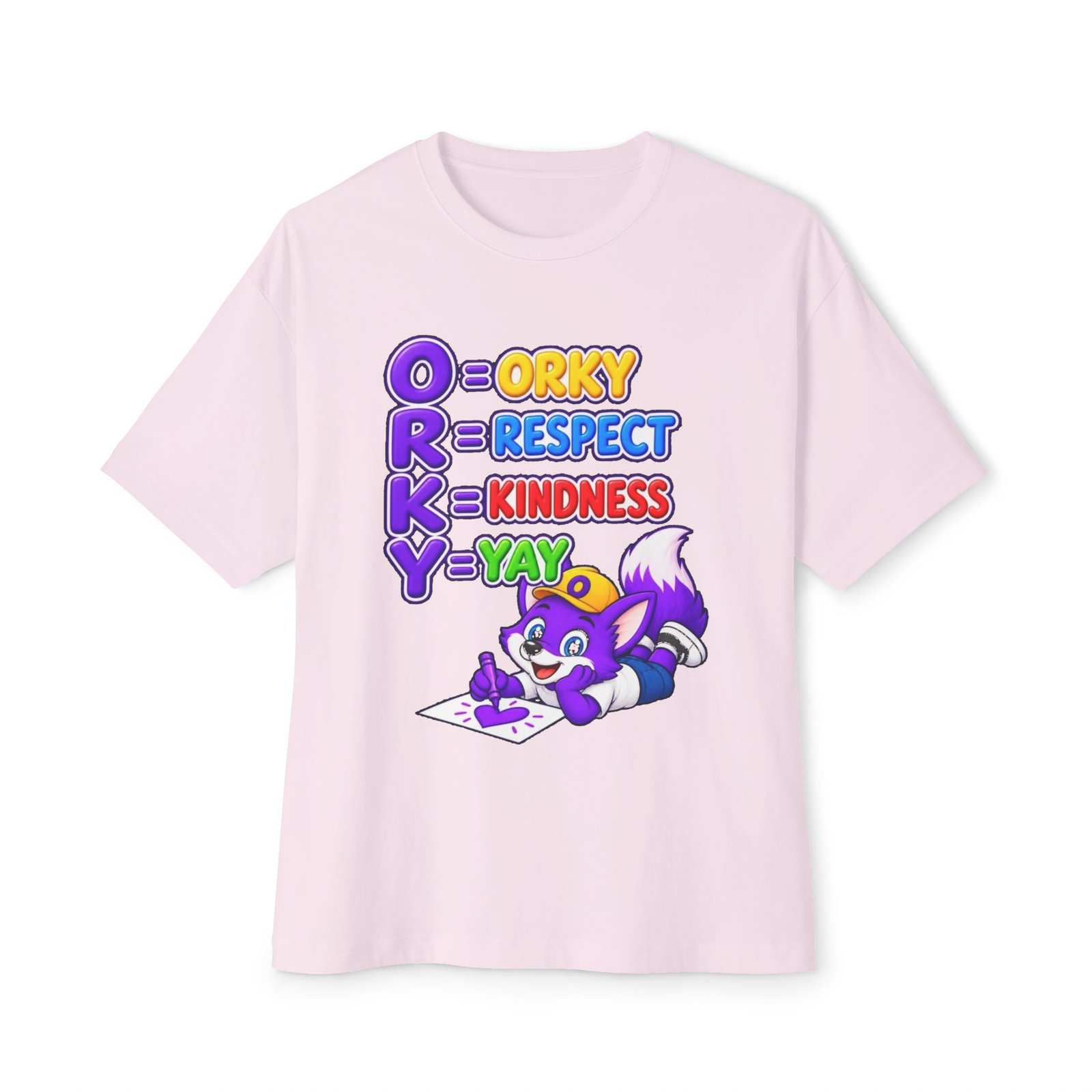Unisex Oversized Boxy Tee— Orky = Respect, Kindness, Yay Kids T-Shirt - Image 5