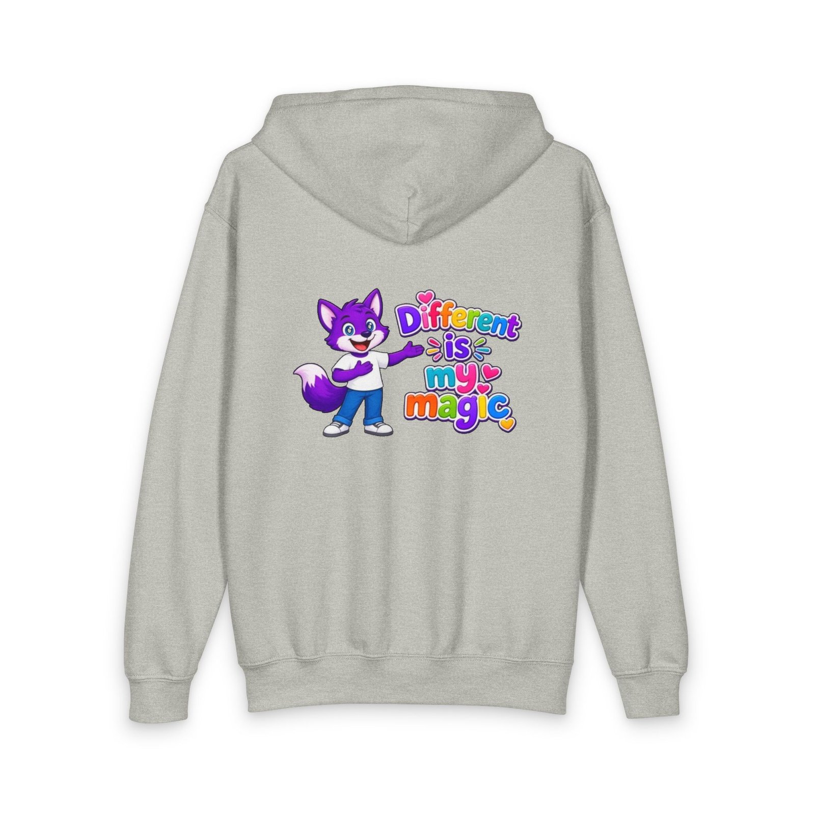 Youth Zipped Hoodie — "Different is My Magic" Colorful Fox Kids Hoodie - Image 5