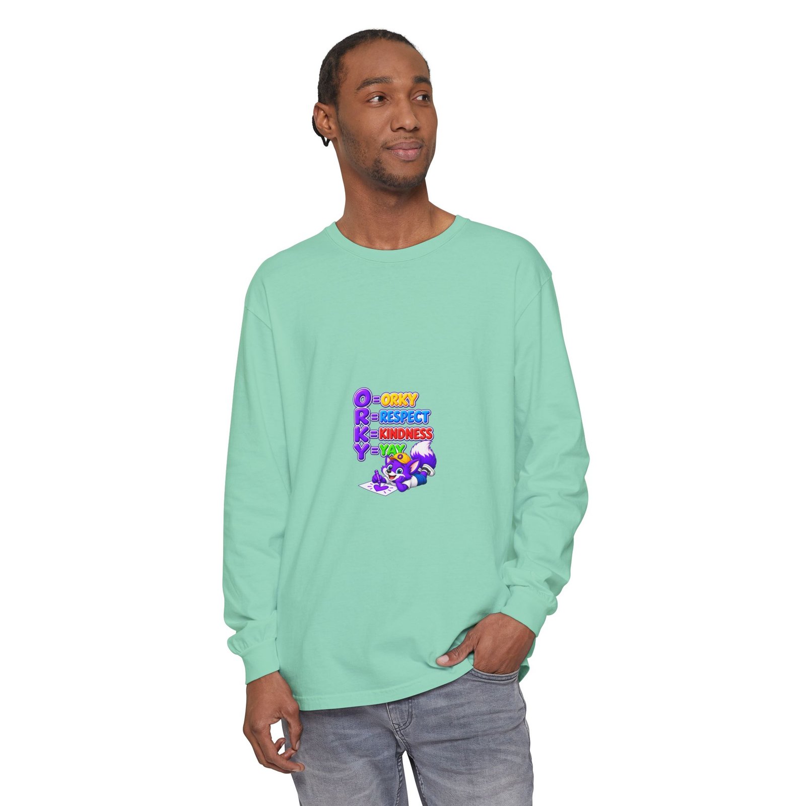 Long Sleeve T-Shirt – "Orky Respect Kindness Yay " - Image 31