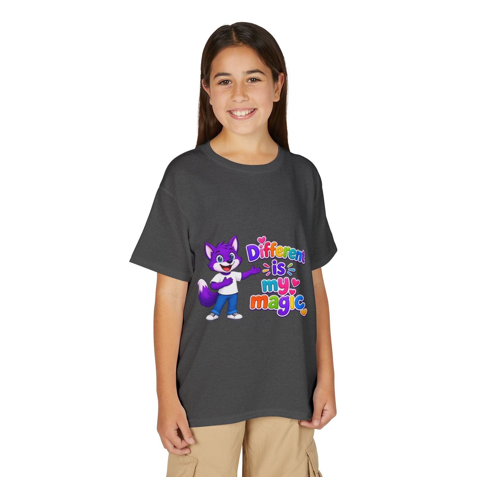 Youth DryBlend® T-Shirt — "Different Is My Magic" Cute Purple Fox - Image 35