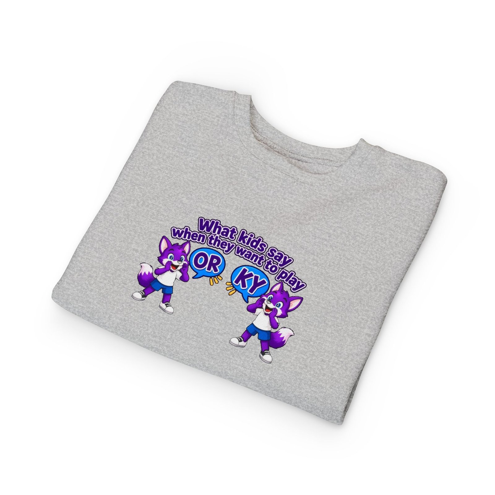 Toddler Sweatshirt — "What kids say when they want to play: Orky" Cute Purple Fox - Image 7