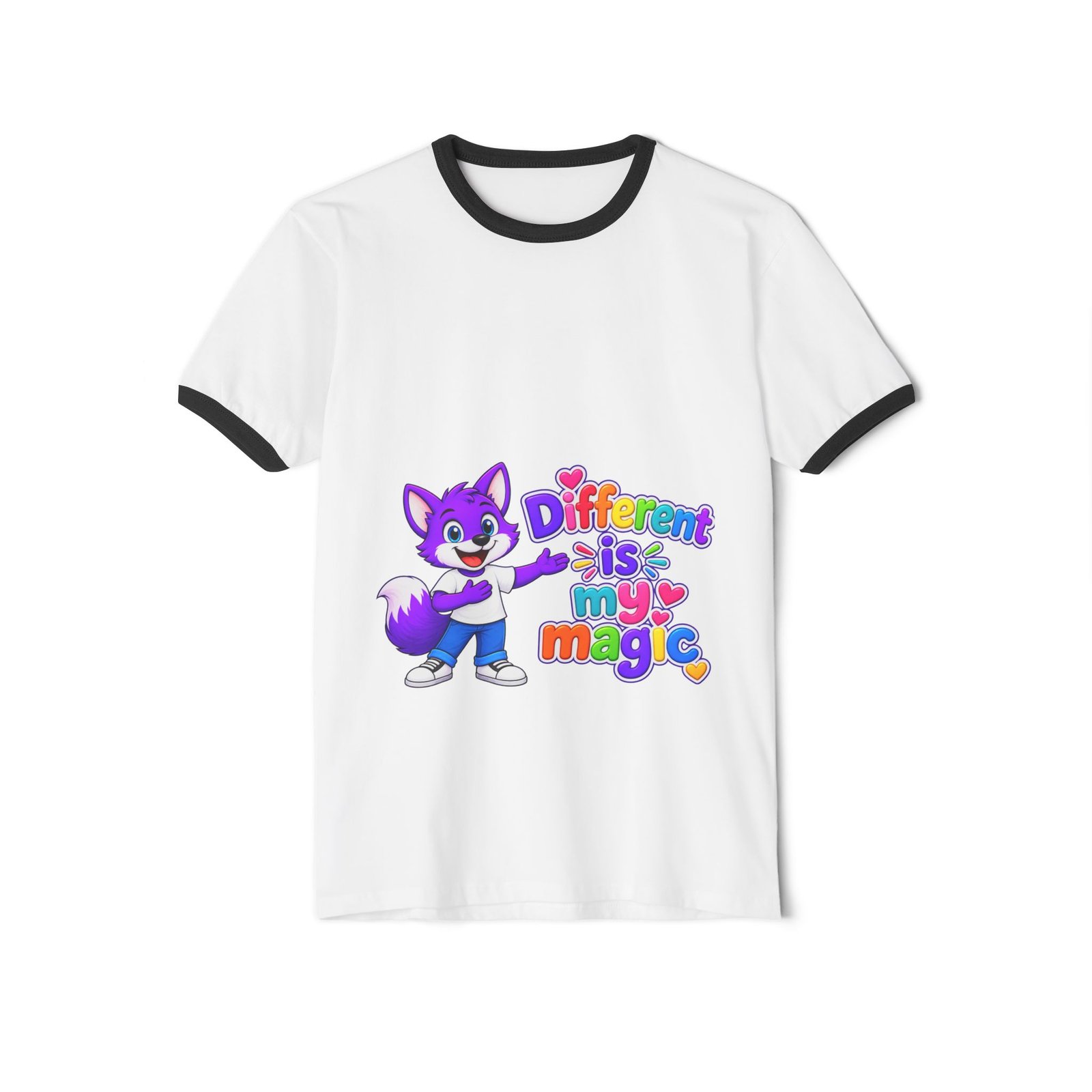 Unisex Cotton Ringer T-Shirt — Different is My Magic Cute Purple Fox - Image 16