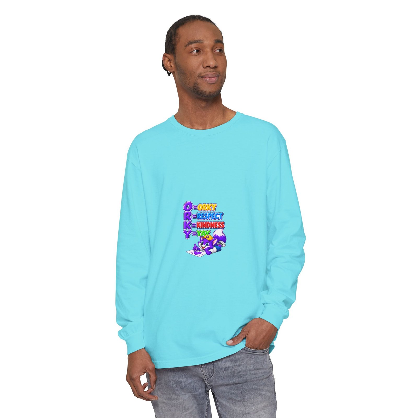 Long Sleeve T-Shirt – "Orky Respect Kindness Yay " - Image 43