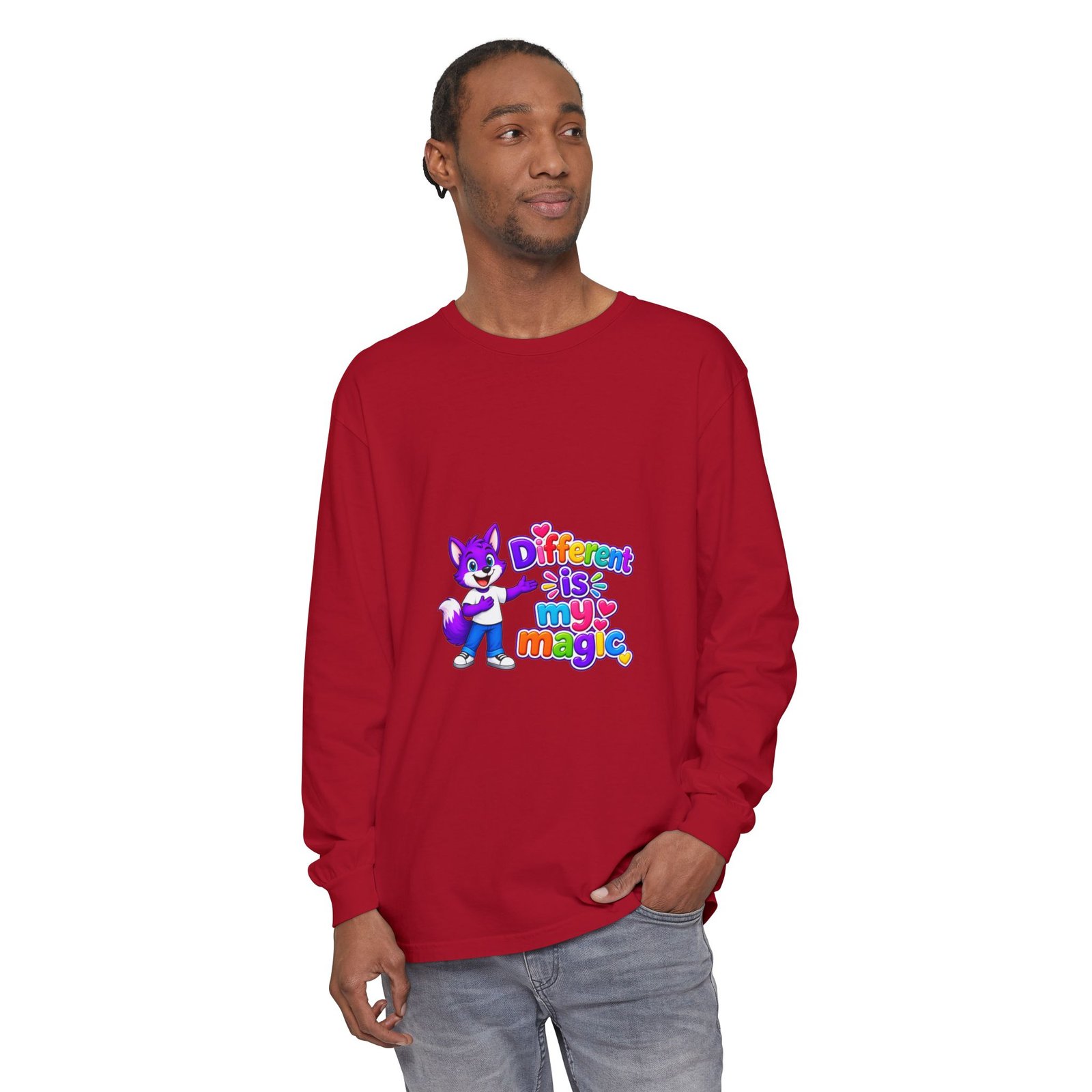 Unisex Garment-dyed Long Sleeve T-Shirt __ Different is my magic - Image 67