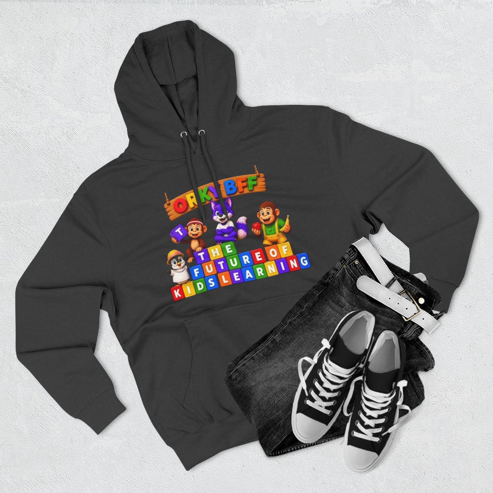 Three-Panel Fleece Hoodie__ 'Orky Bff The Future Of Kids Learning' - Image 11