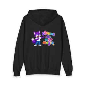 Youth Zipped Hoodie — "Different is My Magic" Colorful Fox Kids Hoodie