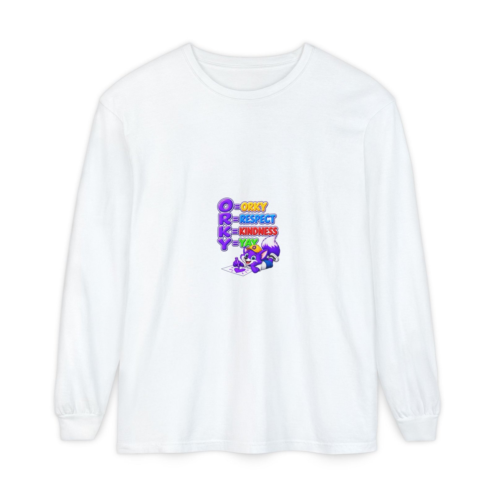 Long Sleeve T-Shirt – "Orky Respect Kindness Yay " - Image 2