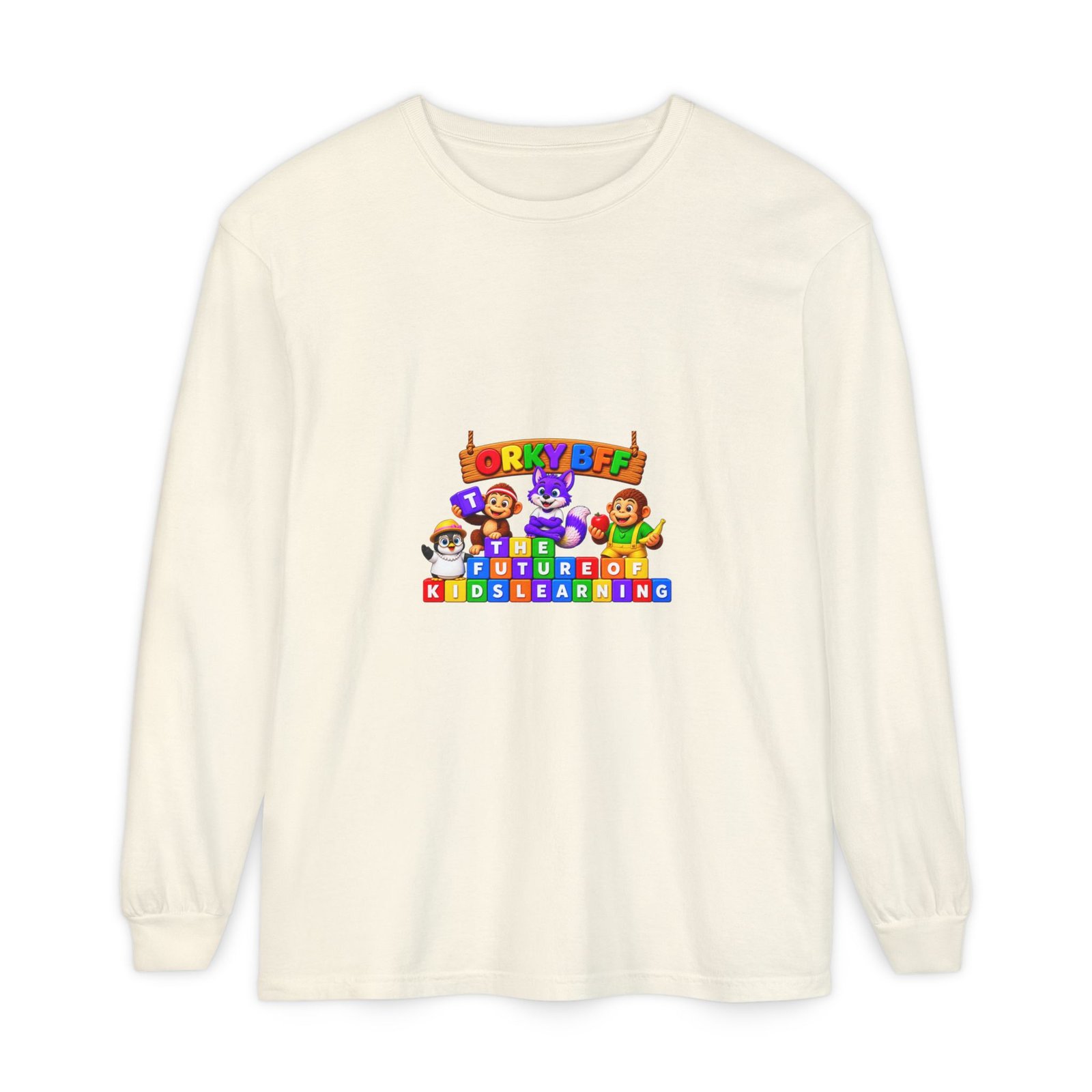 Unisex Garment-dyed Long Sleeve T-Shirt—"Orky Bff Kids Learning " - Image 13