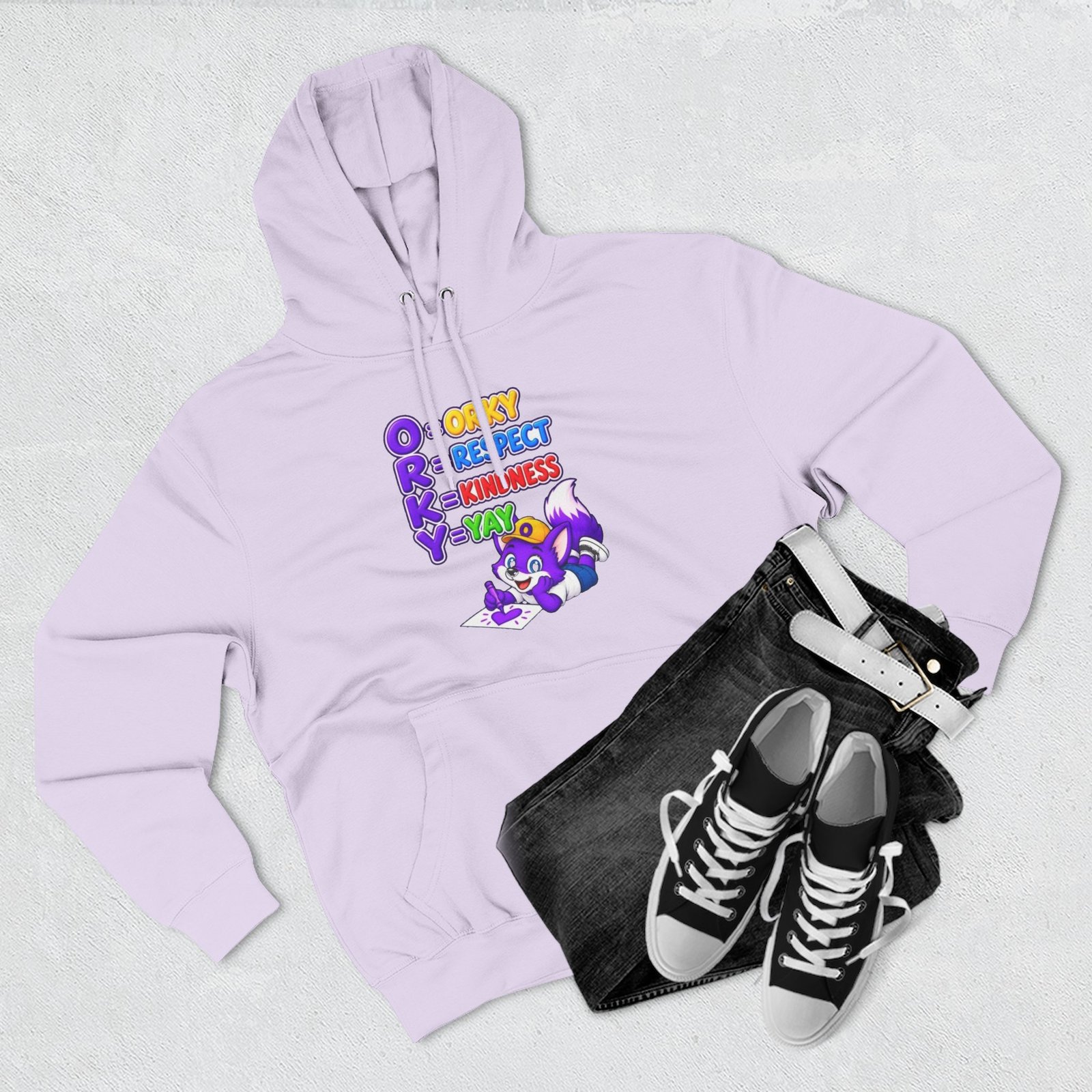 Three-Panel Fleece Hoodie __ Orky Respect Kindness Yay - Image 51