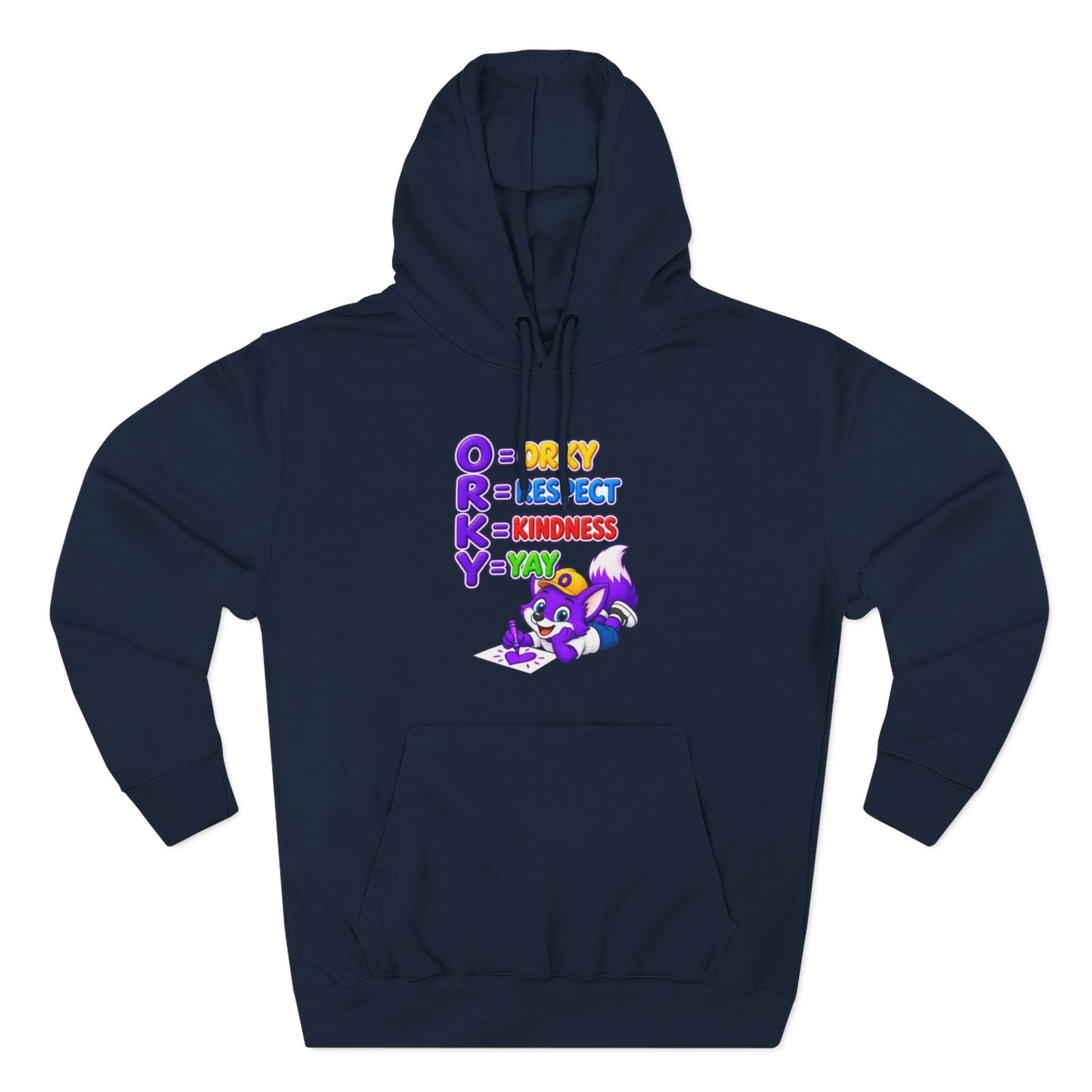 Three-Panel Fleece Hoodie __ Orky Respect Kindness Yay - Image 45
