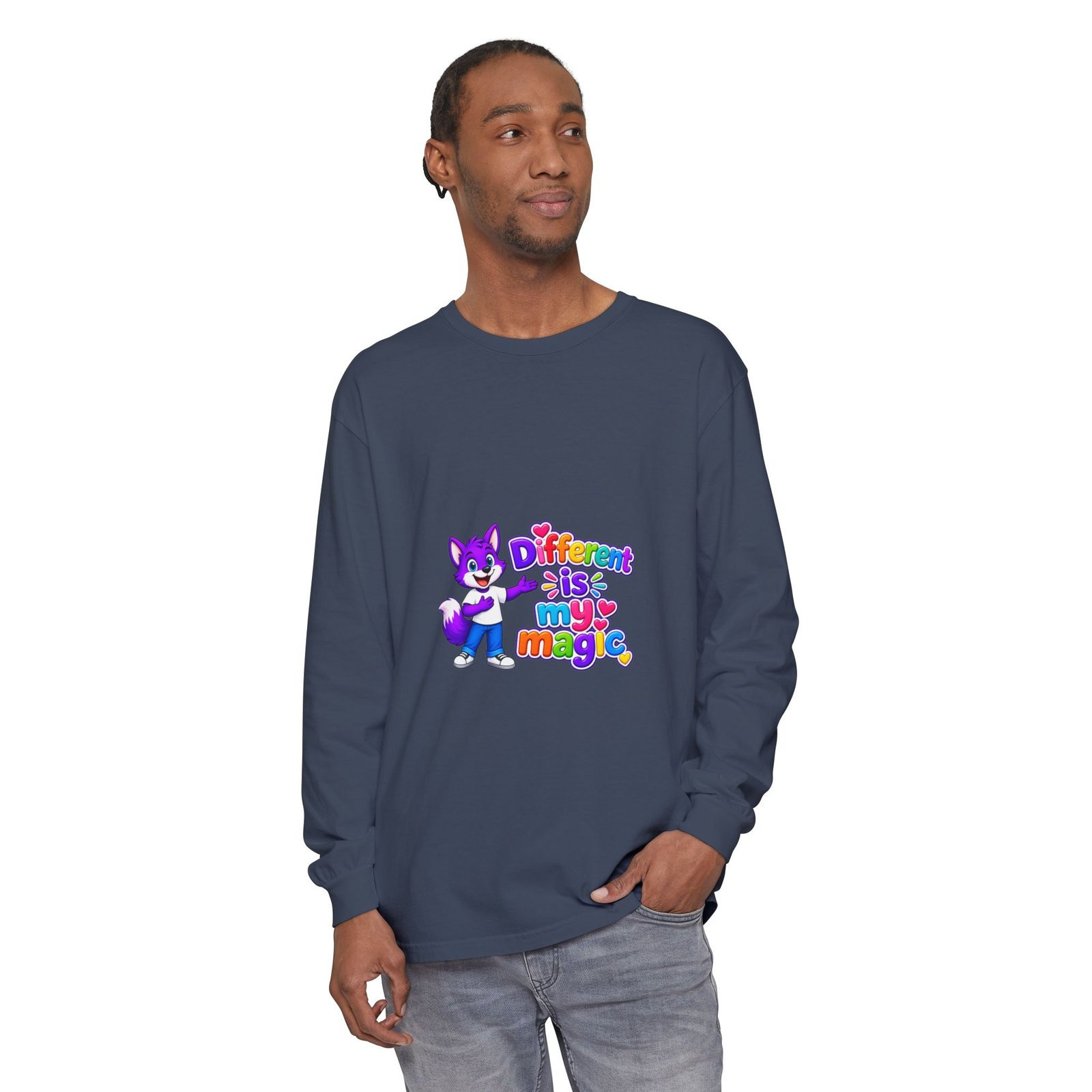 Unisex Garment-dyed Long Sleeve T-Shirt __ Different is my magic - Image 47