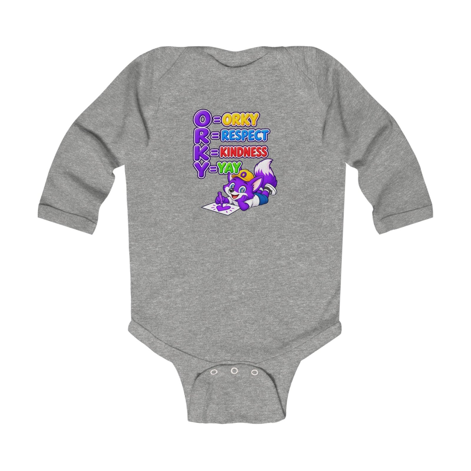 Infant Long Sleeve Bodysuit— 'O R K Y' Colorful Kindness & Respect Yay - Image 3