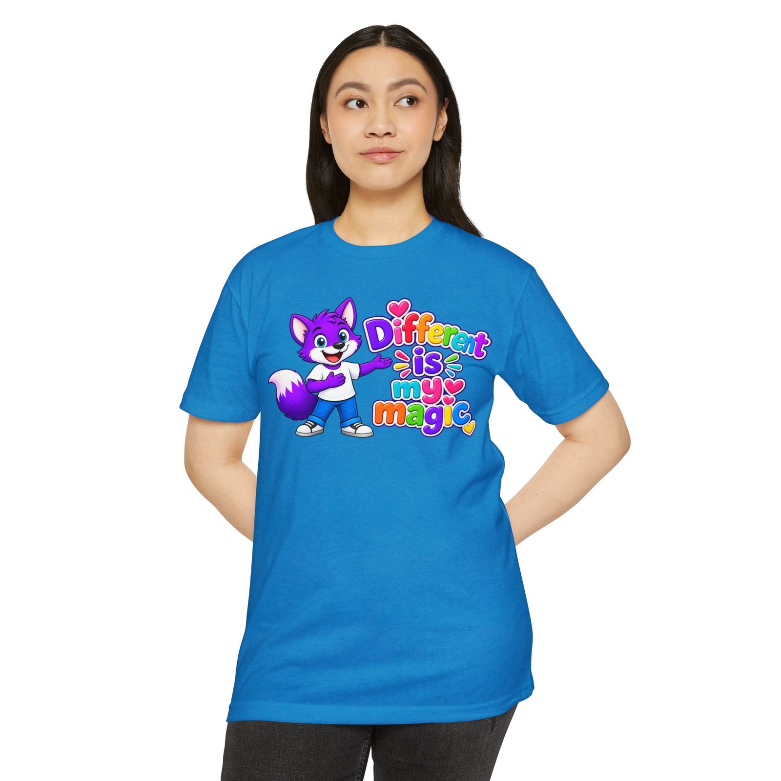 Unisex CVC Jersey T-shirt— "Different Is My Magic" Cute Purple Fox - Image 25