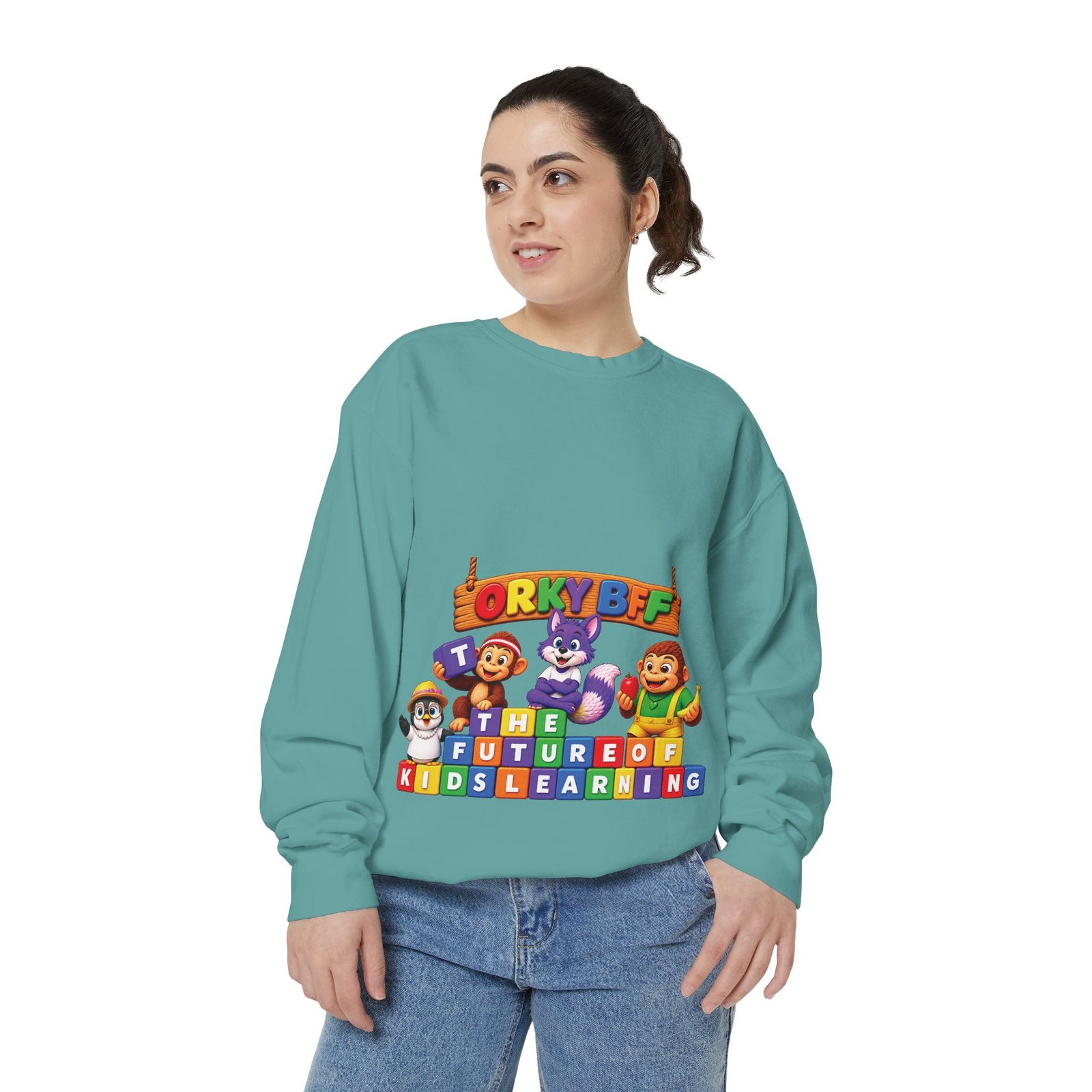 Kids Learning Crewneck Sweatshirt — 'StoryBFF: The Future of Kids Learning' Graphic - Image 47
