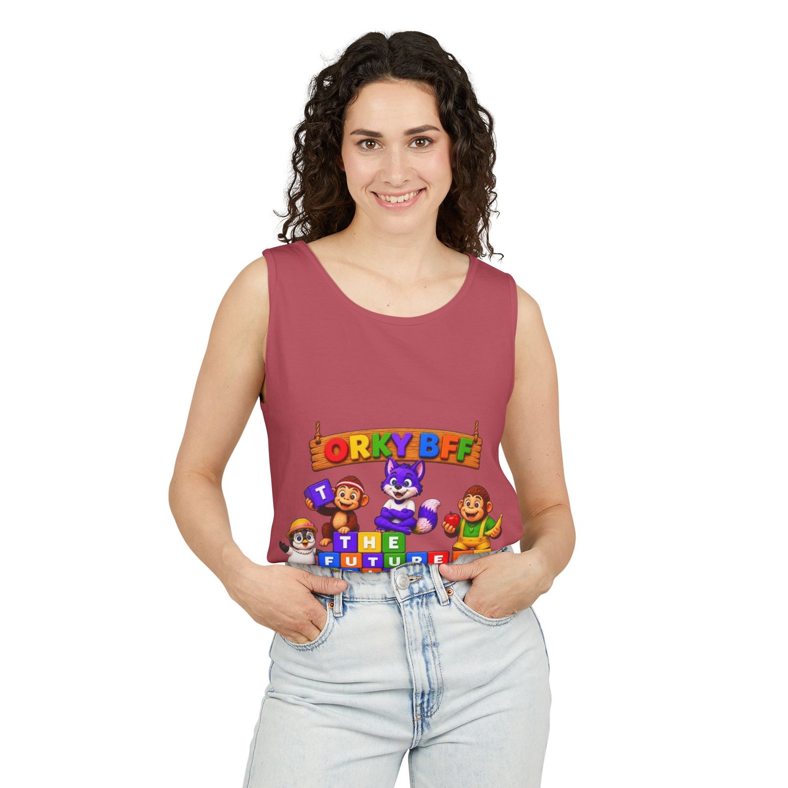 Unisex Garment-Dyed Tank Top — 'ORKY BFF: The Future of Kids Learning' Colorful Playful Tee - Image 78