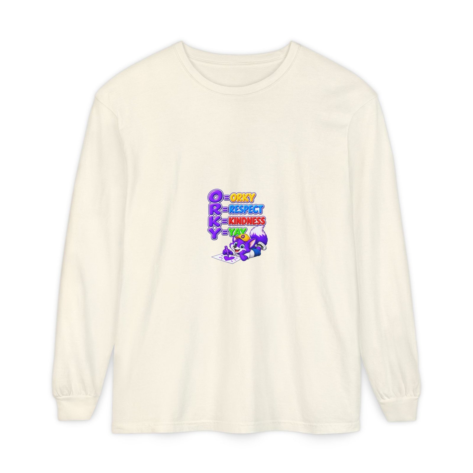Long Sleeve T-Shirt – "Orky Respect Kindness Yay " - Image 13