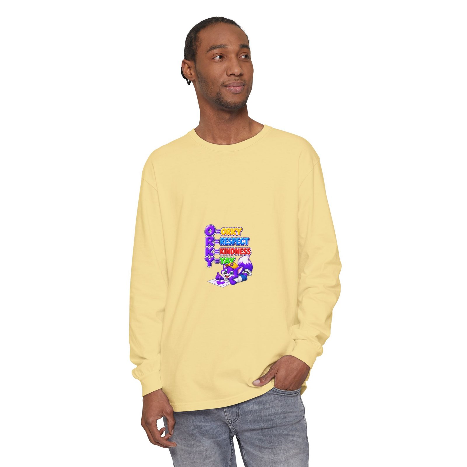 Long Sleeve T-Shirt – "Orky Respect Kindness Yay " - Image 23
