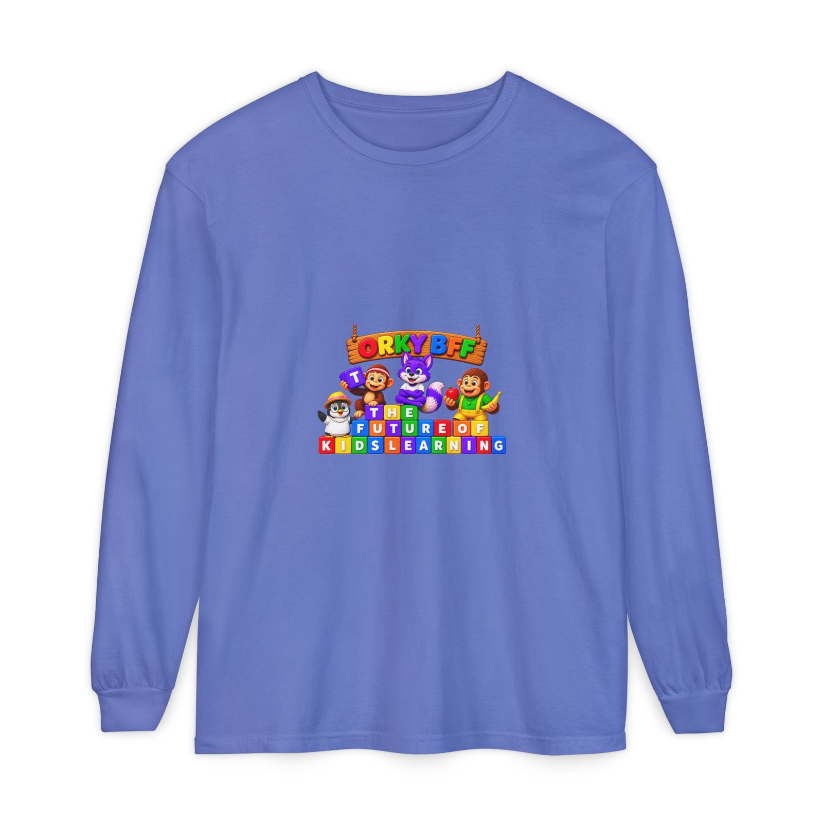 Unisex Garment-dyed Long Sleeve T-Shirt—"Orky Bff Kids Learning " - Image 41